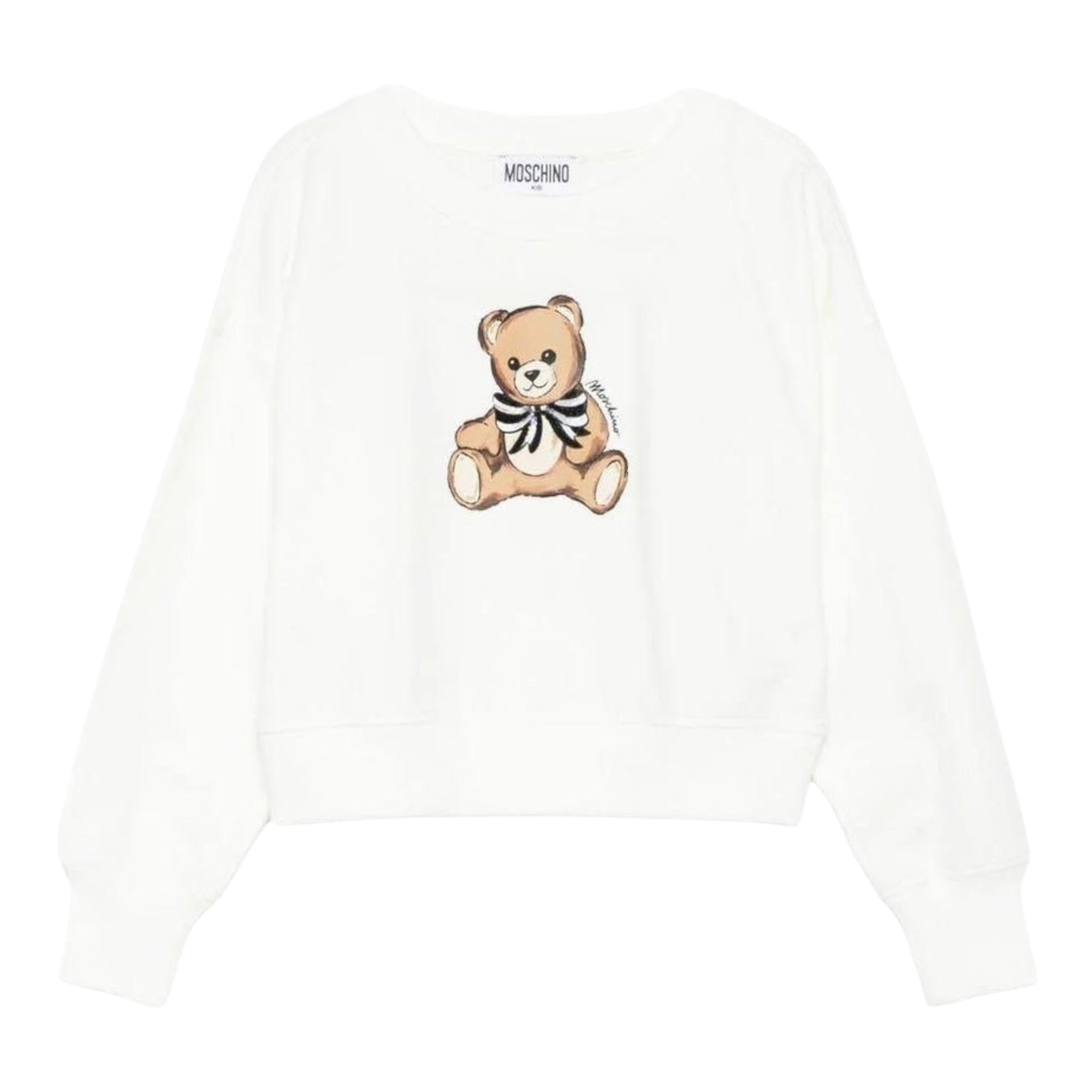 Moschino Felpa Chiusa Girocollo tinta unita con Stampa Panna per Bambina HDF06GX PANNA MOSCHINO 