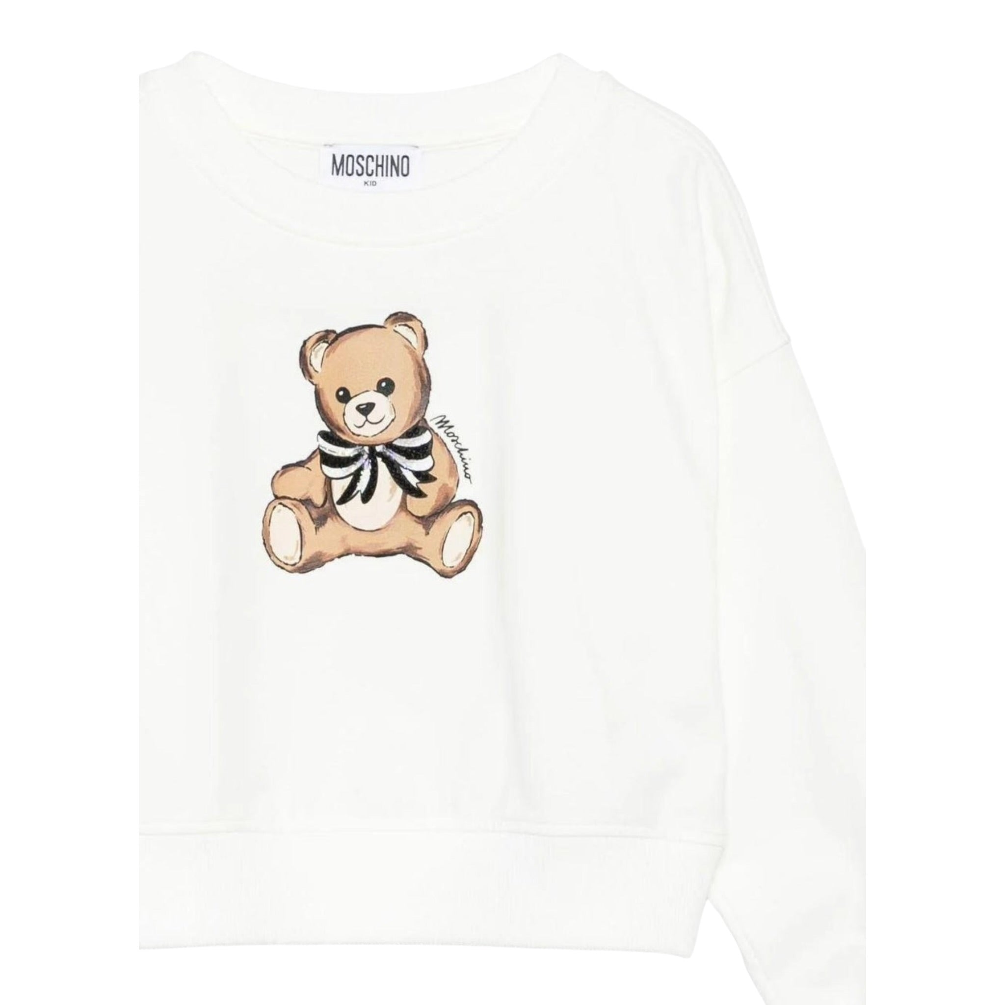 Moschino Felpa Chiusa Girocollo tinta unita con Stampa Panna per Bambina HDF06GX PANNA MOSCHINO 