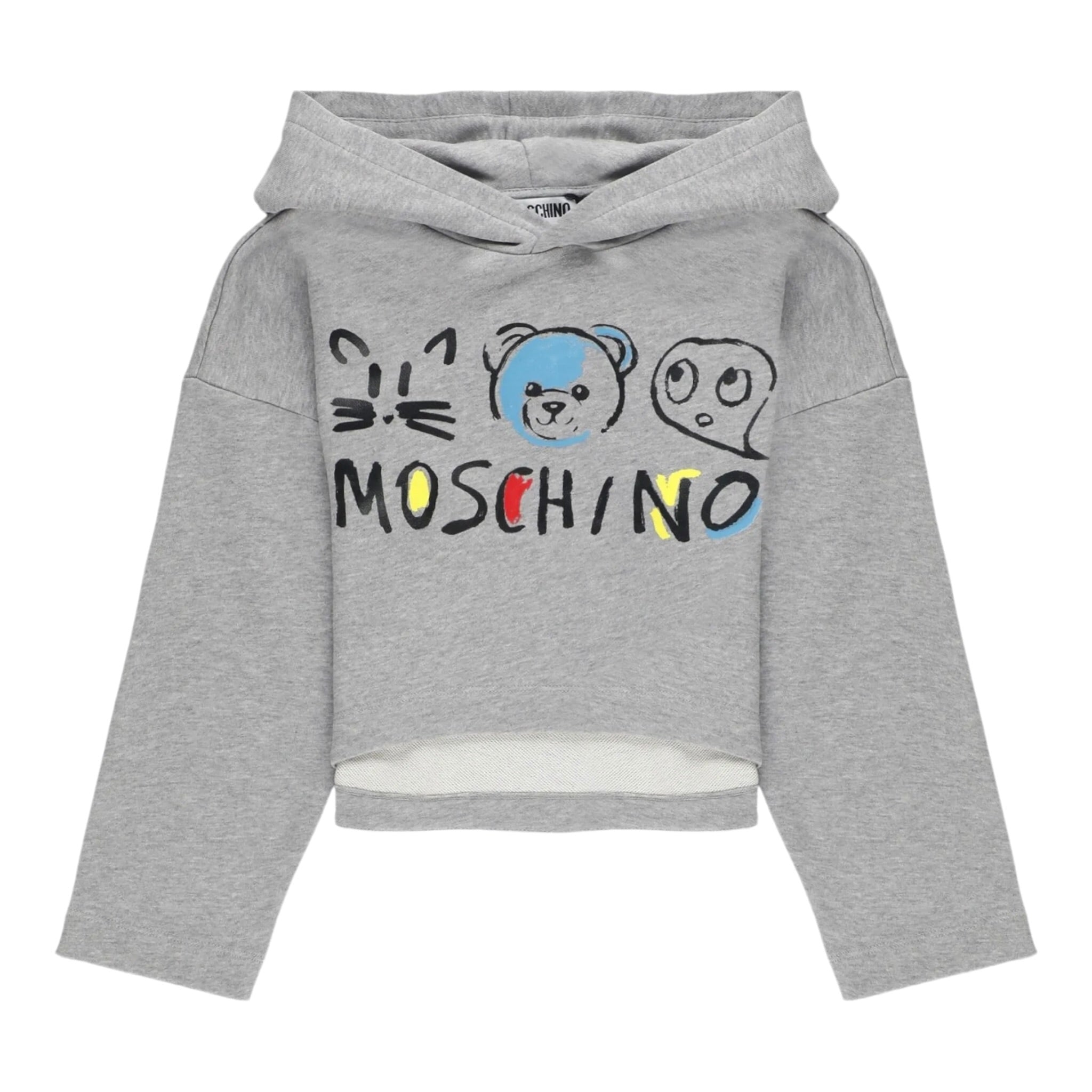 Moschino Felpa Chiusa con Cappuccio tinta unita con Stampe Grigio per Bambina HDF06I GRIGIO MOSCHINO 