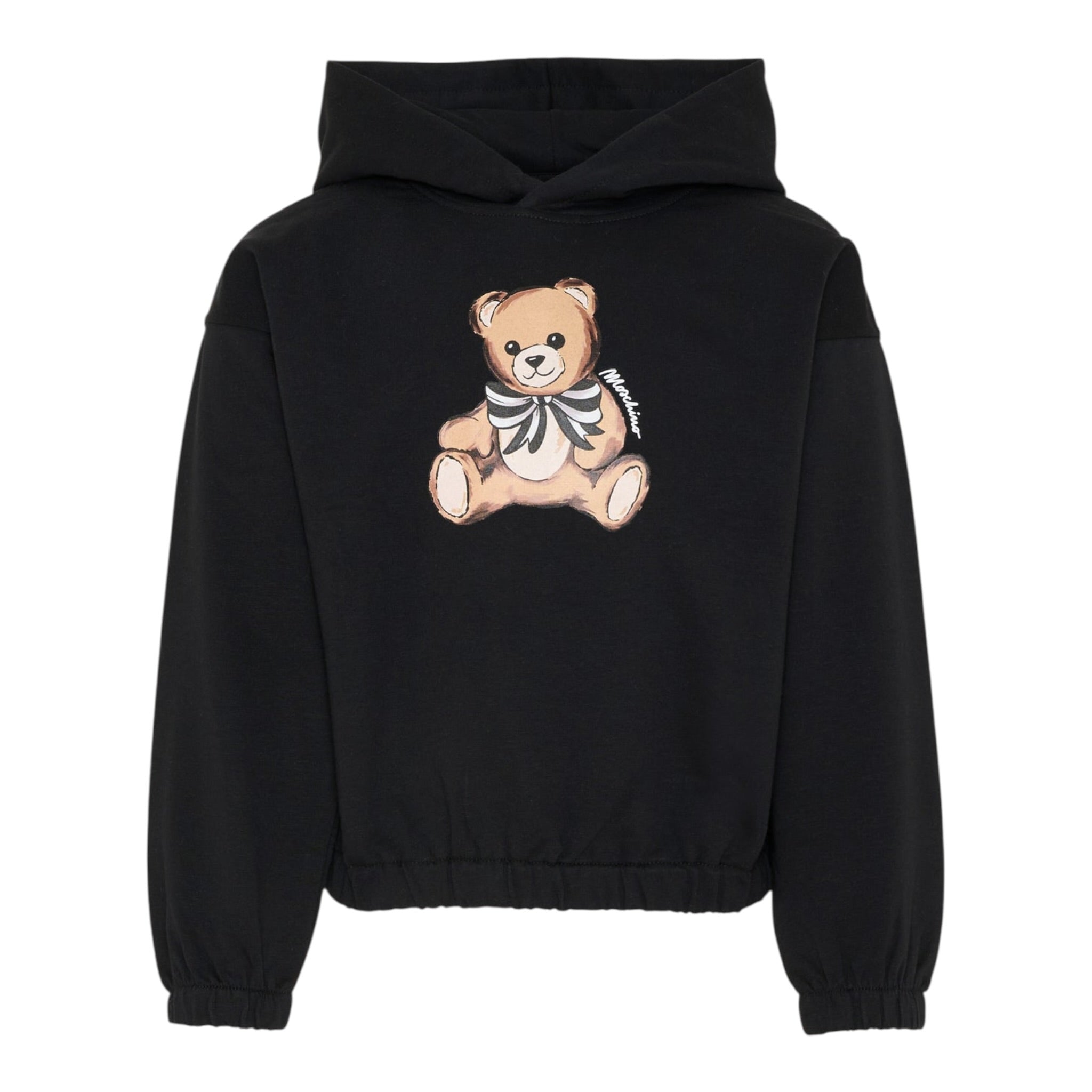 Moschino Felpa Chiusa Girocollo tinta unita con Stampa Nero per Bambina HDF06JXX NERO MOSCHINO 