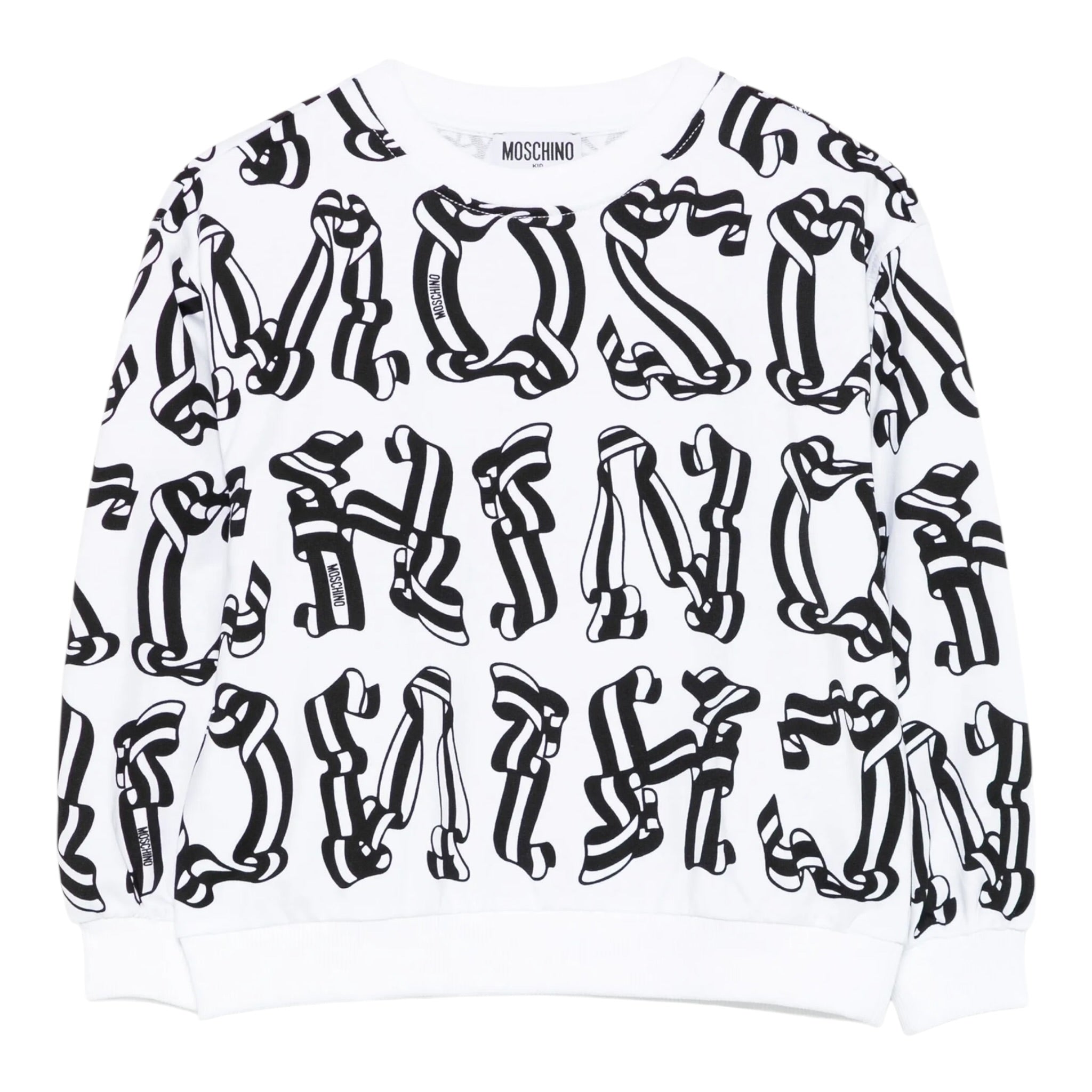 Moschino Felpa Chiusa Girocollo tinta unita con Stampe Bianco per Bambino HDF06N BIANCO MOSCHINO 