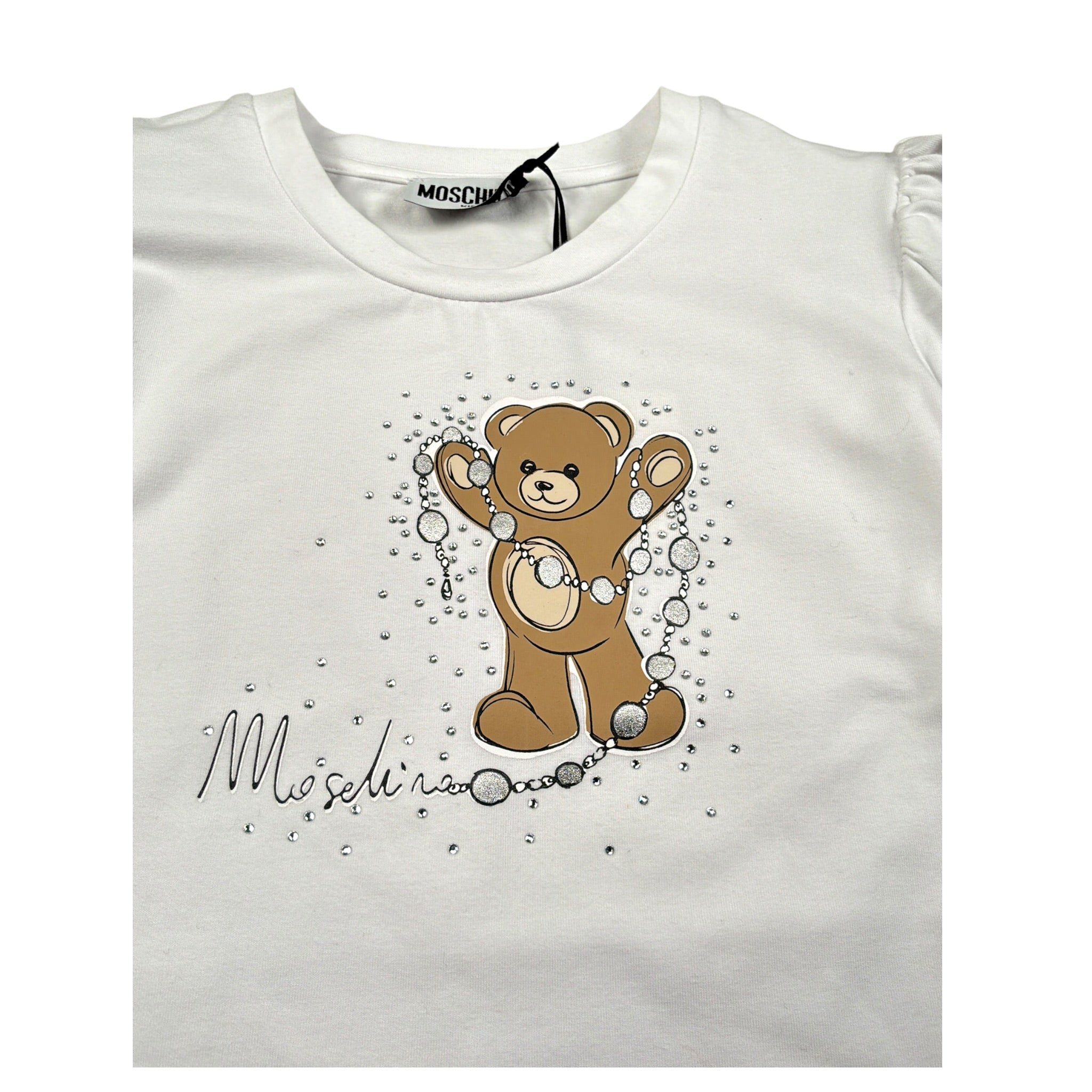 Moschino Shirt Girocollo tinta unita con Logo Bianco per Bambina HDO014 BIANCO MOSCHINO 