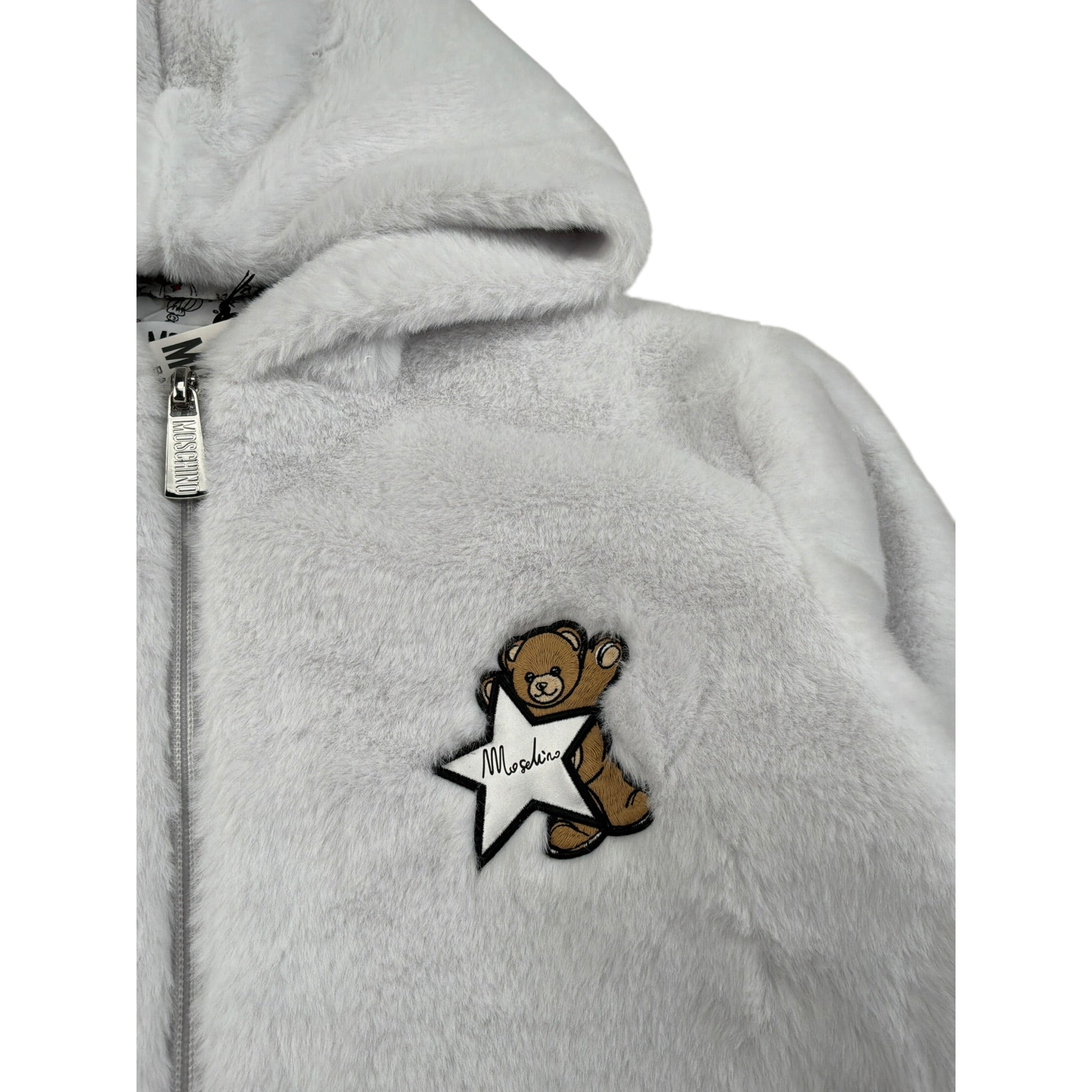 Moschino Pelliccia Tintaunita con Zip E Cappuccio Grigio per Bambina HDS058 GRIGIO MOSCHINO 