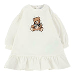 Moschino Abito Manica Lunga tinta unita con Logo Panna per Bambina HDV0H7 PANNA MOSCHINO 