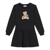 Moschino Abito Manica Lunga tinta unita con Logo Nero per Bambina HDV0H7X NERO MOSCHINO 