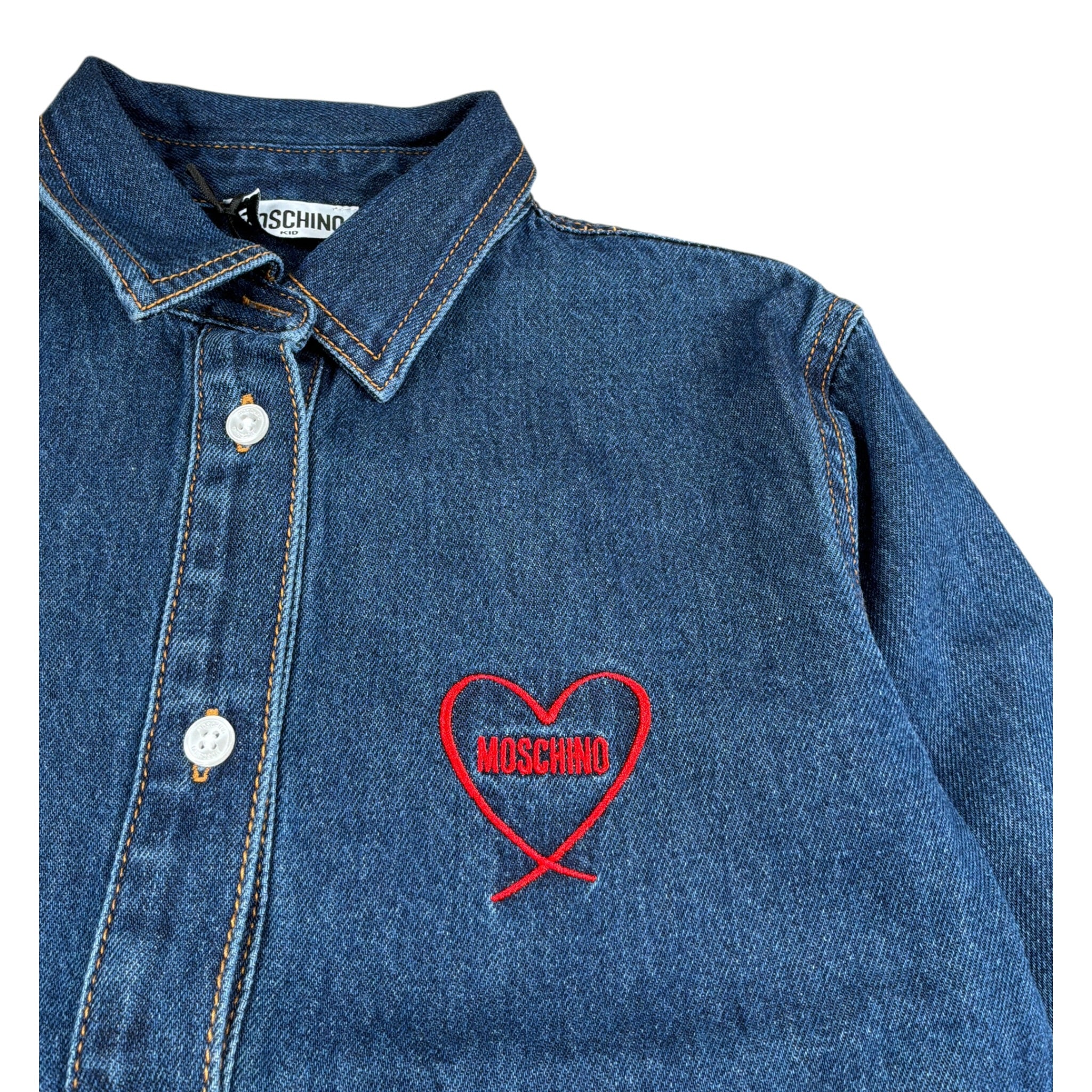 Moschino Abito Manica Lunga tinta unita In Denim Blu per Bambina HDV0I4 BLU MOSCHINO 