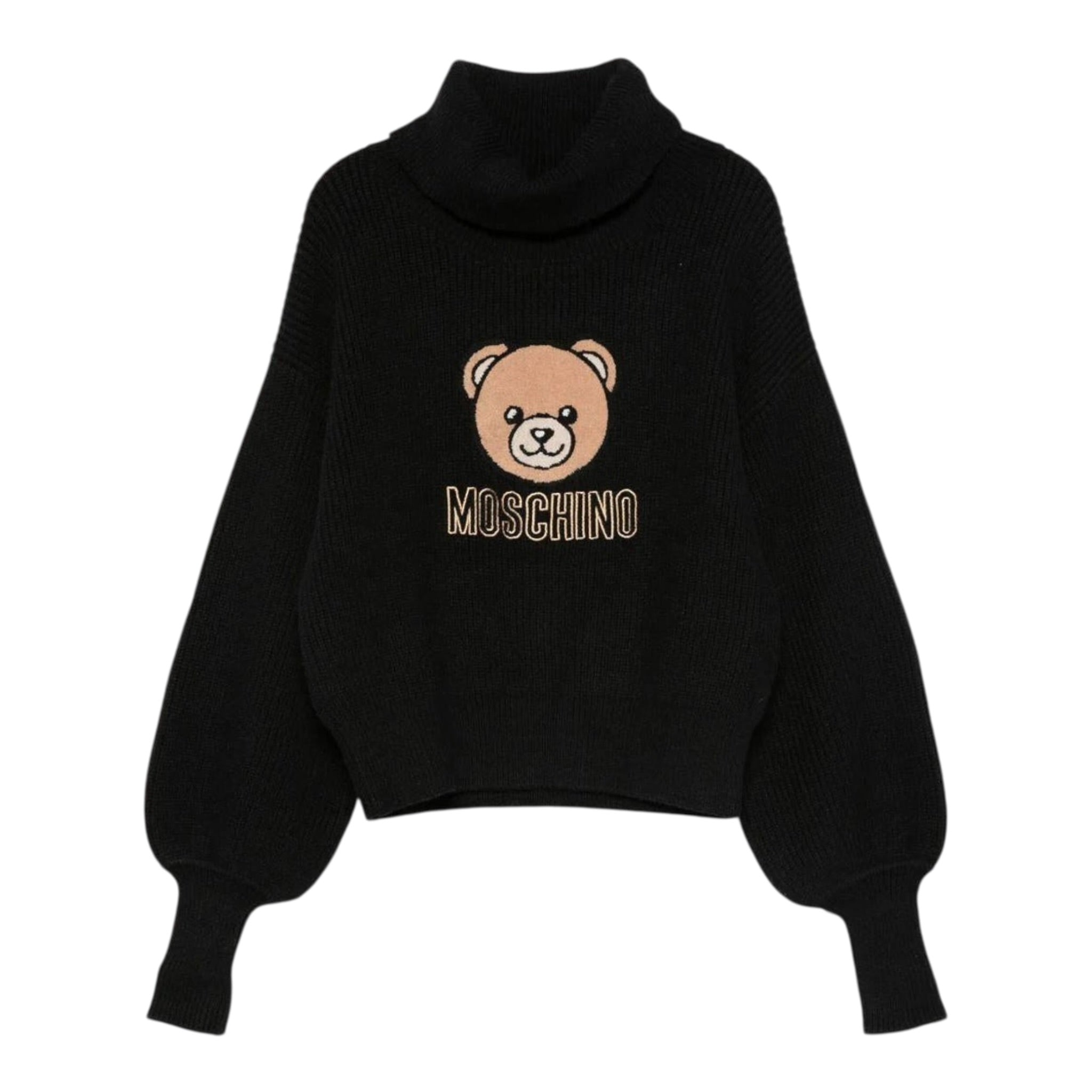 Moschino Maglia Collo Alto tinta unita con Stampa Nero per Bambina HDW02A NERO MOSCHINO 