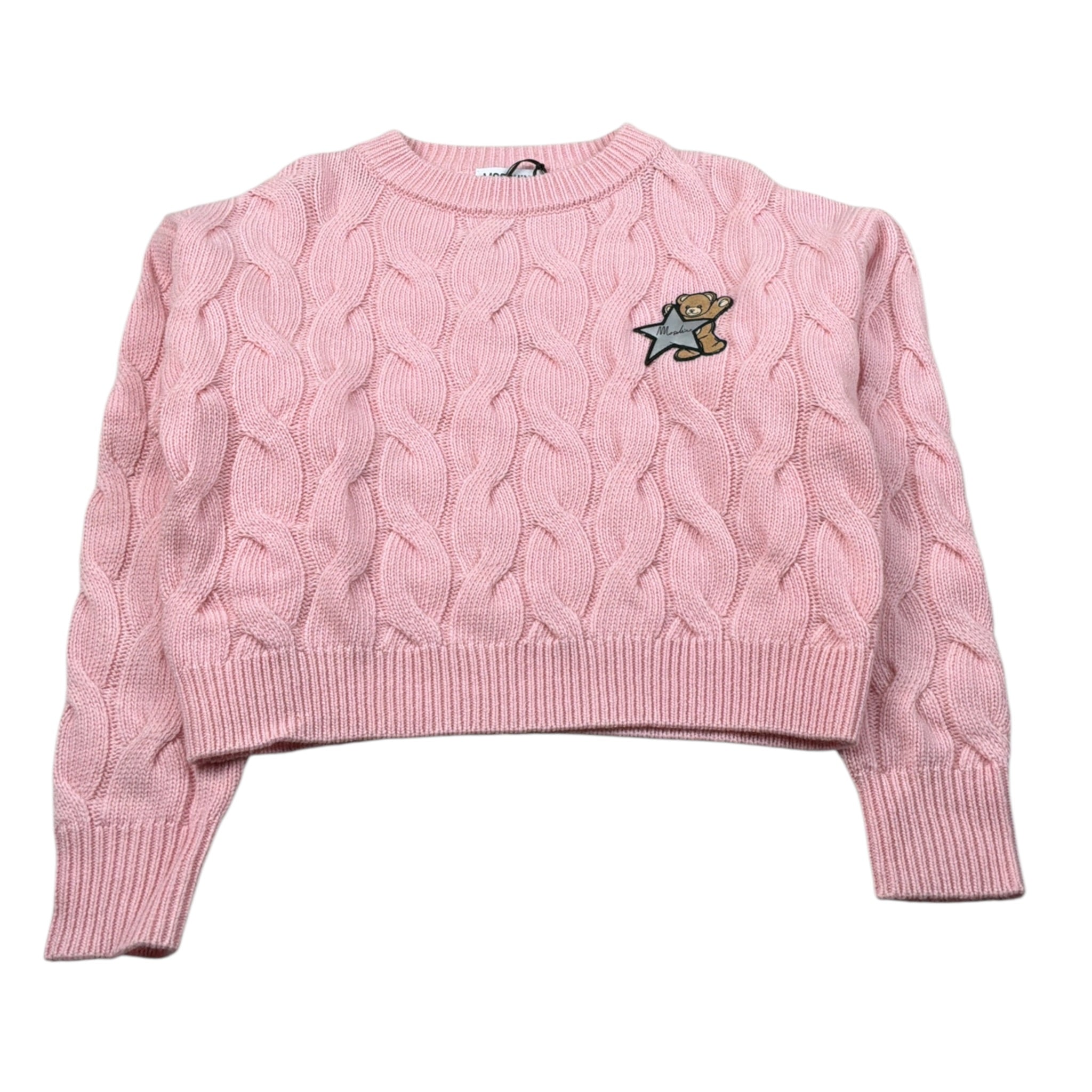 Moschino Maglia Girocollo tinta unita con Logo Rosa per Bambina HDW02I ROSA MOSCHINO 