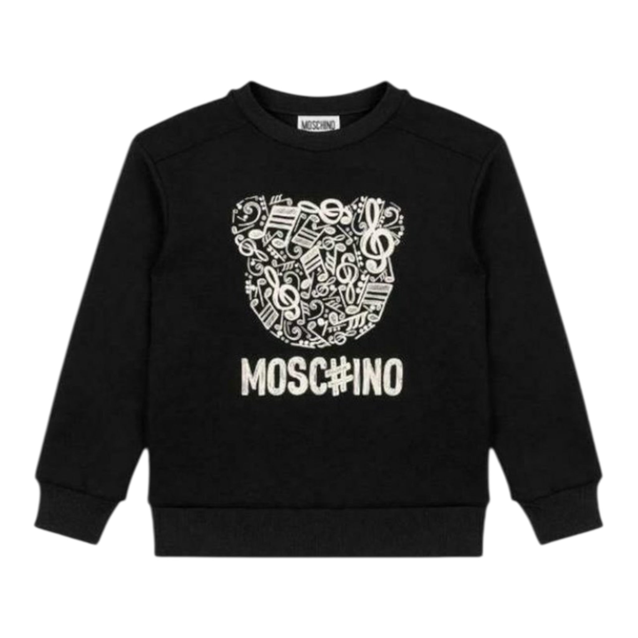 Moschino Felpa Chiusa Girocollo tinta unita con Stampa Nero per Bambina HMF099 NERO MOSCHINO 