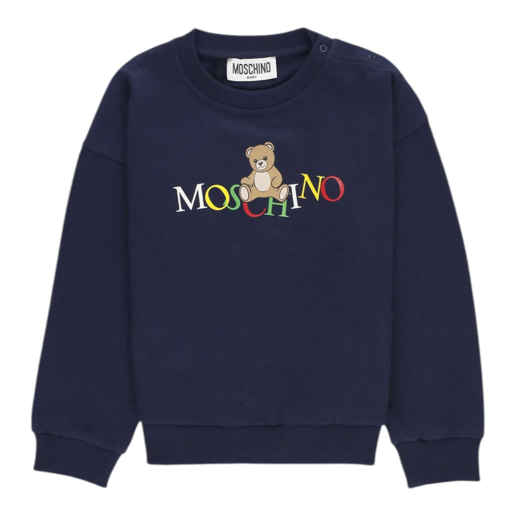 Moschino Felpa Chiusa Girocollo tinta unita con Stampa Blu per Bambino HNF08V BLU MOSCHINO 