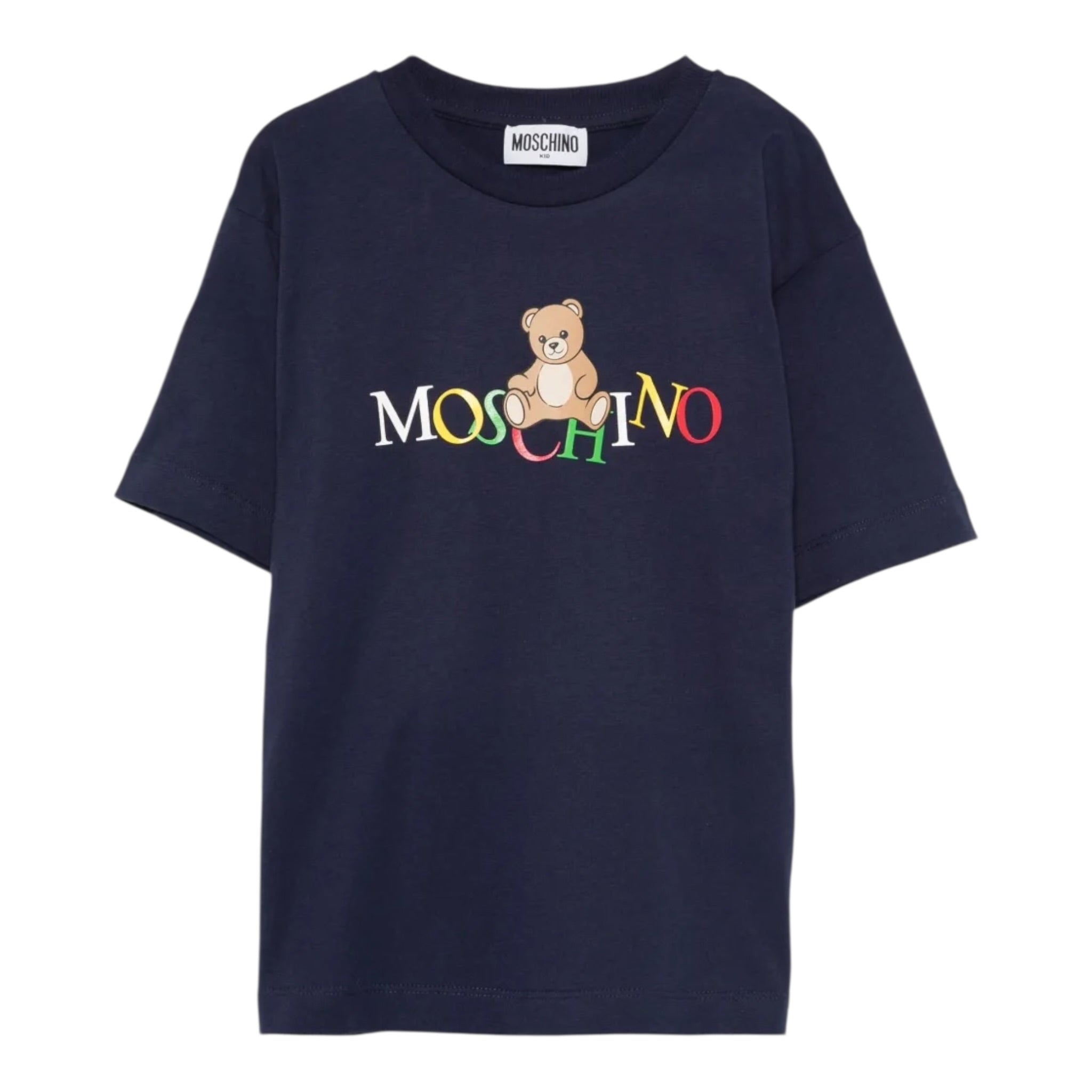 Moschino T-Shirt Girocollo tinta unita con Stampa Blu per Bambino HPM05G BLU MOSCHINO 