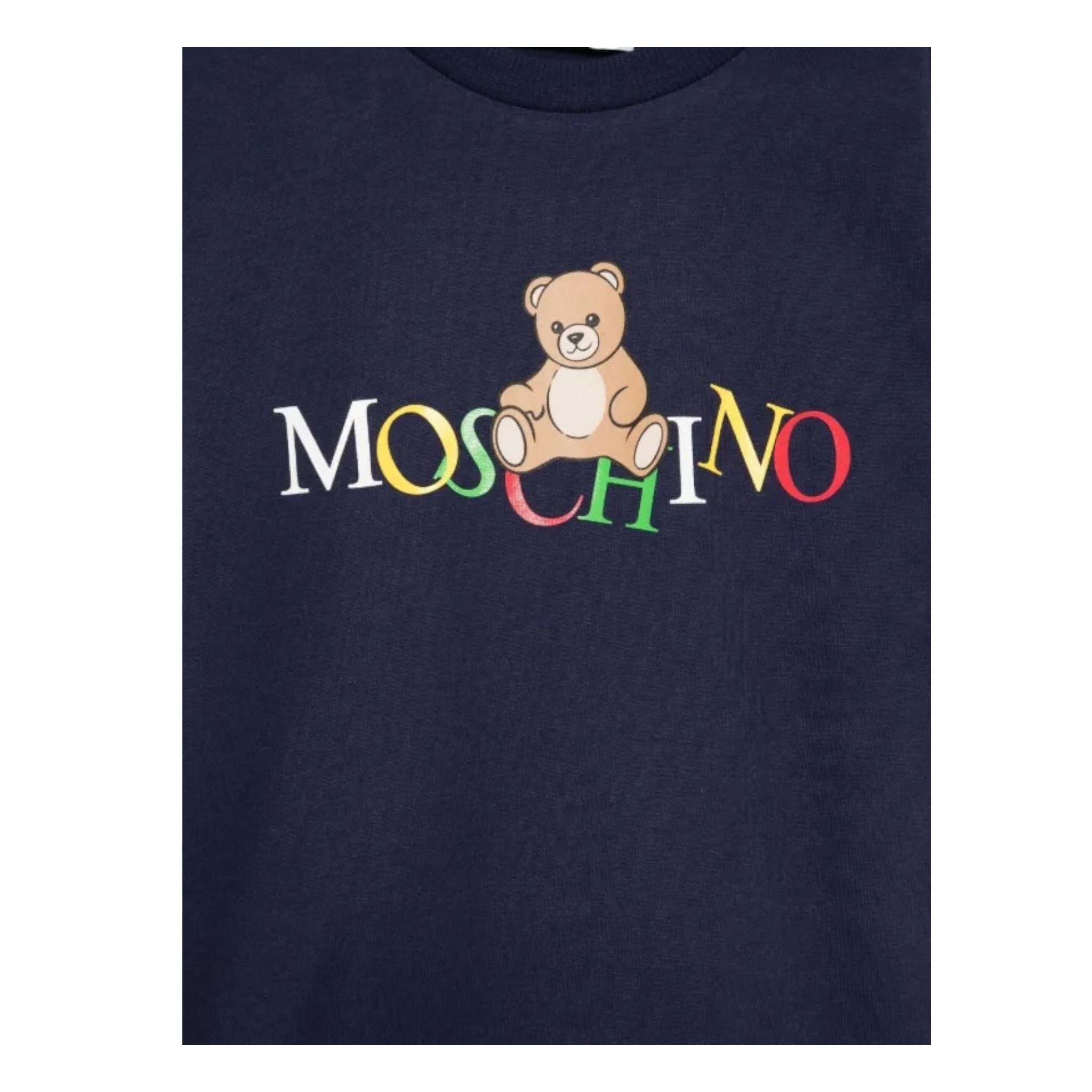 Moschino T-Shirt Girocollo tinta unita con Stampa Blu per Bambino HPM05G BLU MOSCHINO 