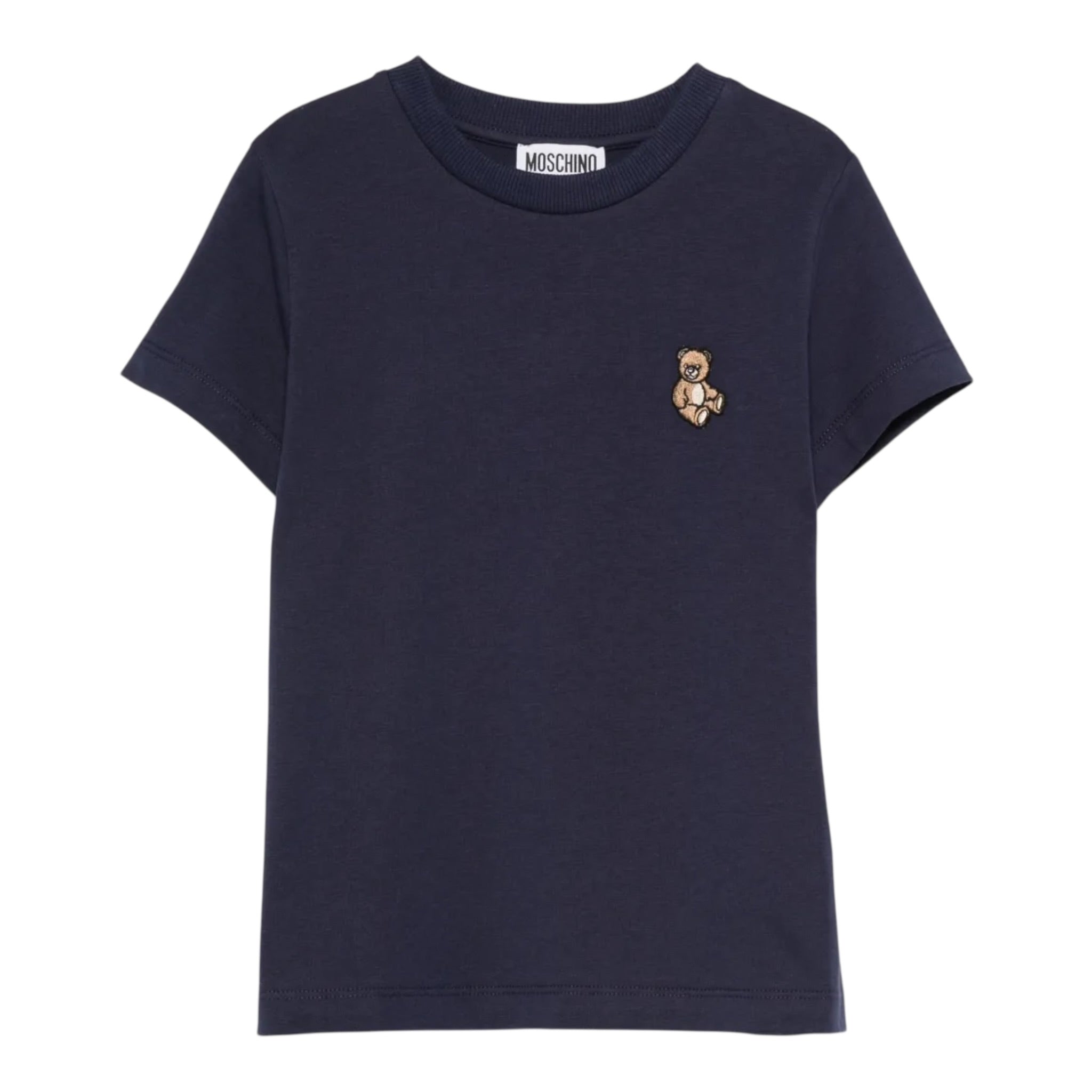 Moschino T-Shirt Girocollo tinta unita con Logo Blu per Bambino HRM058X BLU MOSCHINO 
