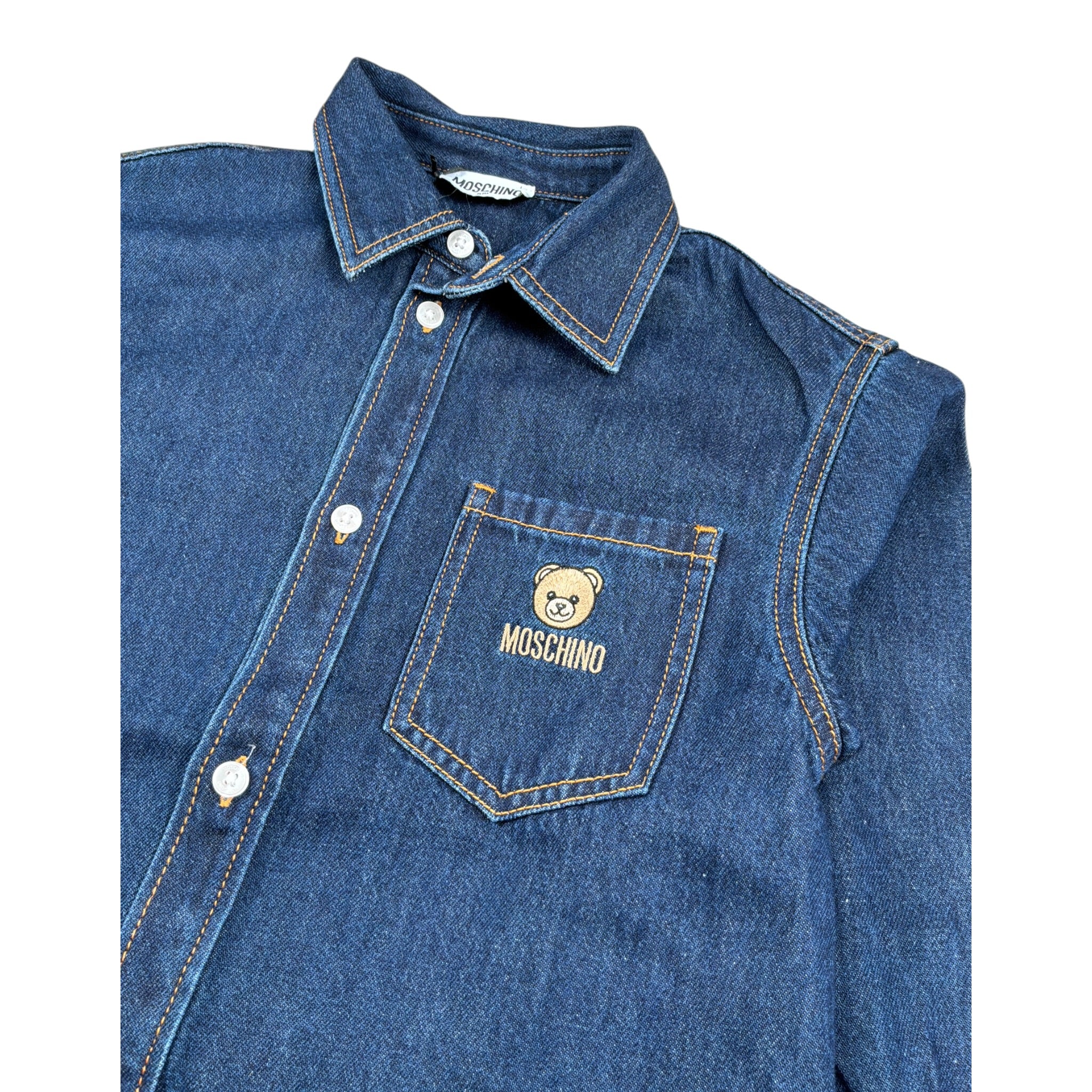 Moschino Camicia In Denim tinta unita con Logo Blu per Bambina HUC021 BLU MOSCHINO 