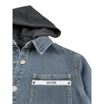 Moschino Giubbino In Denim tinta unita con Cappuccio Blu per Bambino HUC022 BLU MOSCHINO 