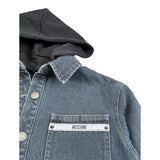 Moschino Giubbino In Denim tinta unita con Cappuccio Blu per Bambino HUC022 BLU MOSCHINO 