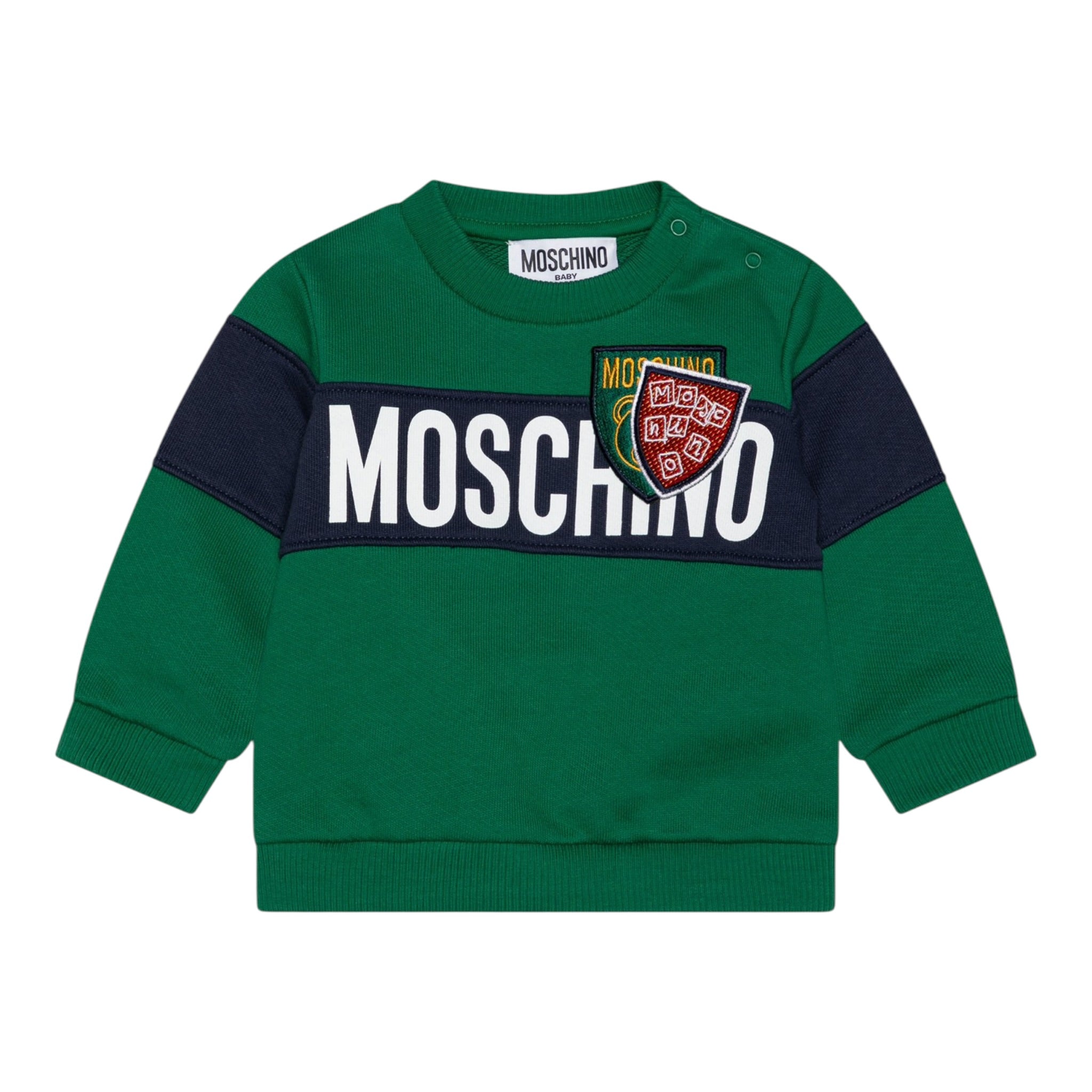 Moschino Felpa Chiusa Girocollo tinta unita con Logo Verde per Bambino HUF08O VERDE MOSCHINO 