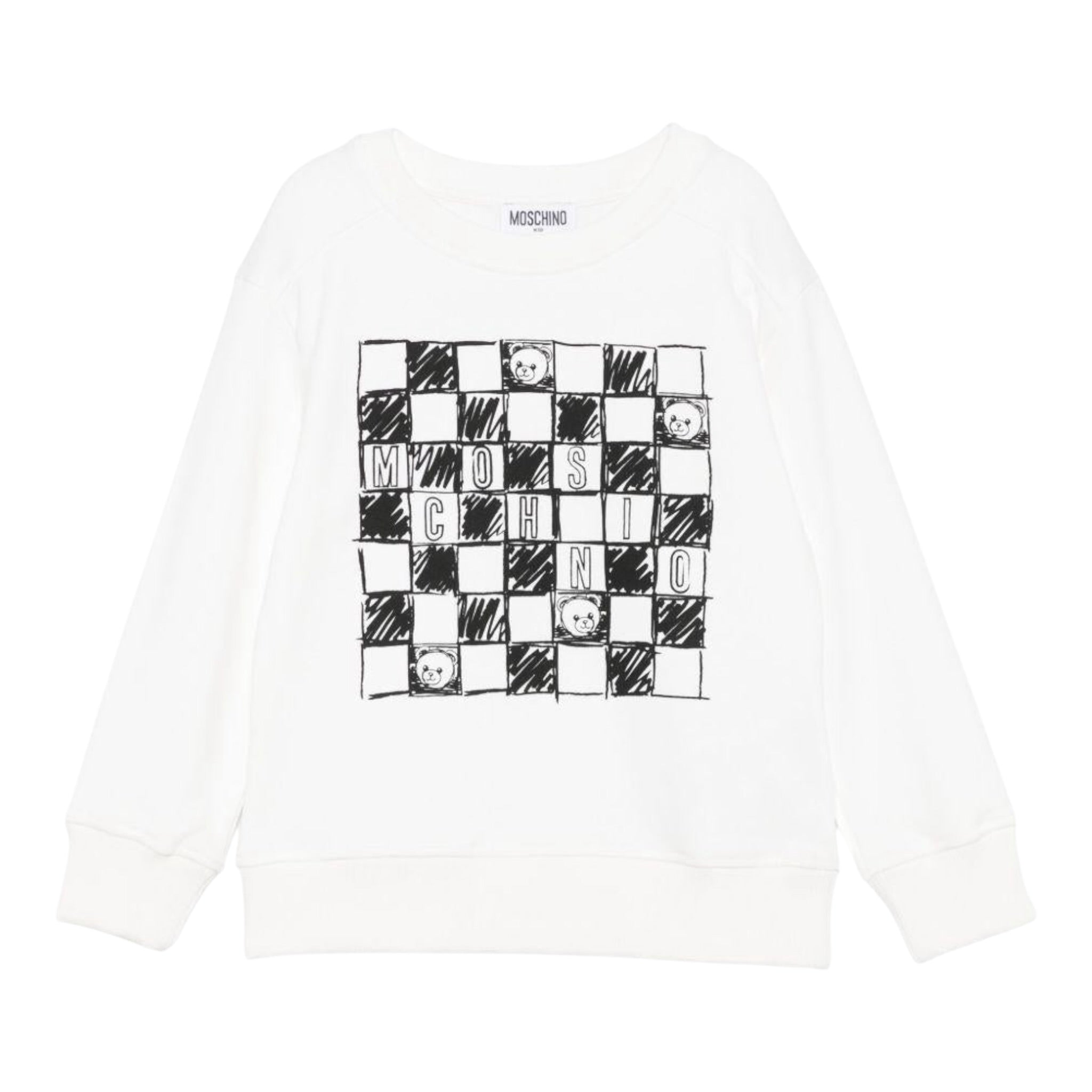 Moschino Felpa Chiusa Girocollo tinta unita con Stampa Bianco per Bambino HUF099 BIANCO MOSCHINO 