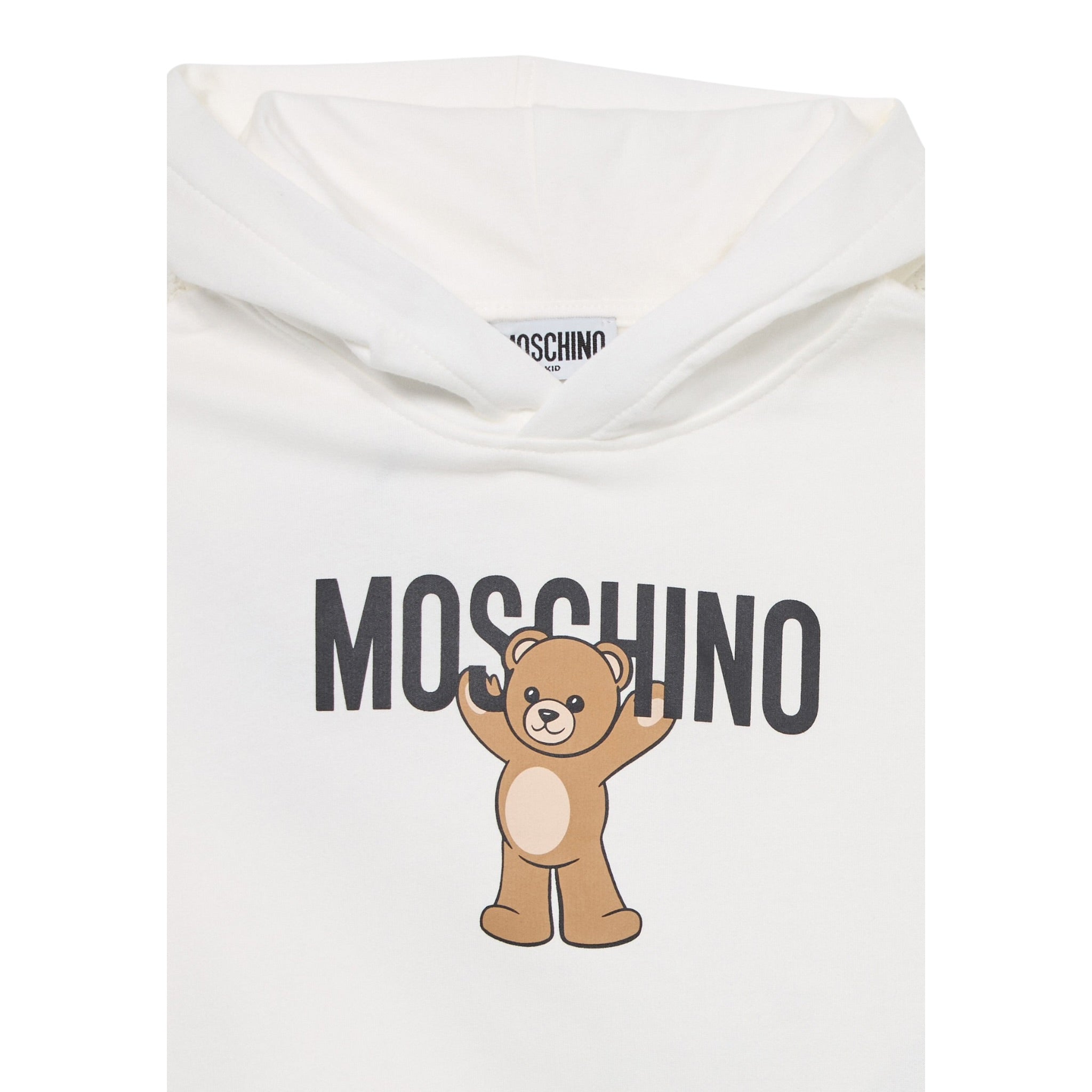 Moschino Felpa Chiusa con Cappuccio tinta unita con Logo Panna per Bambino HUF09F PANNA MOSCHINO 