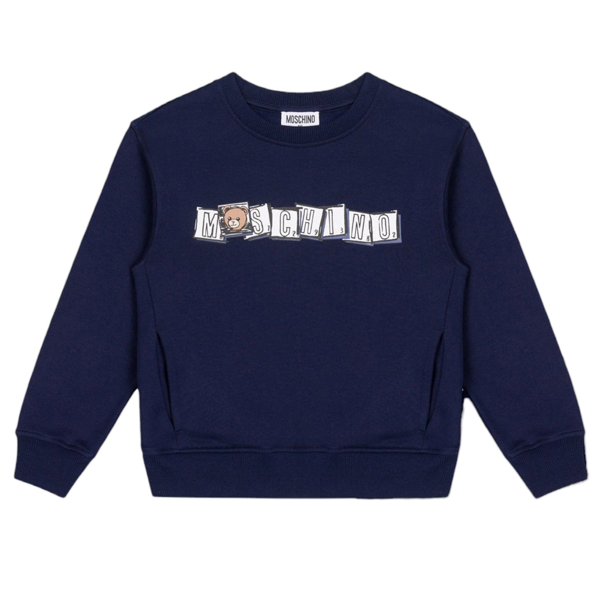 Moschino Felpa Chiusa Girocollo tinta unita con Logo Blu per Bambino HUF09HX BLU MOSCHINO 