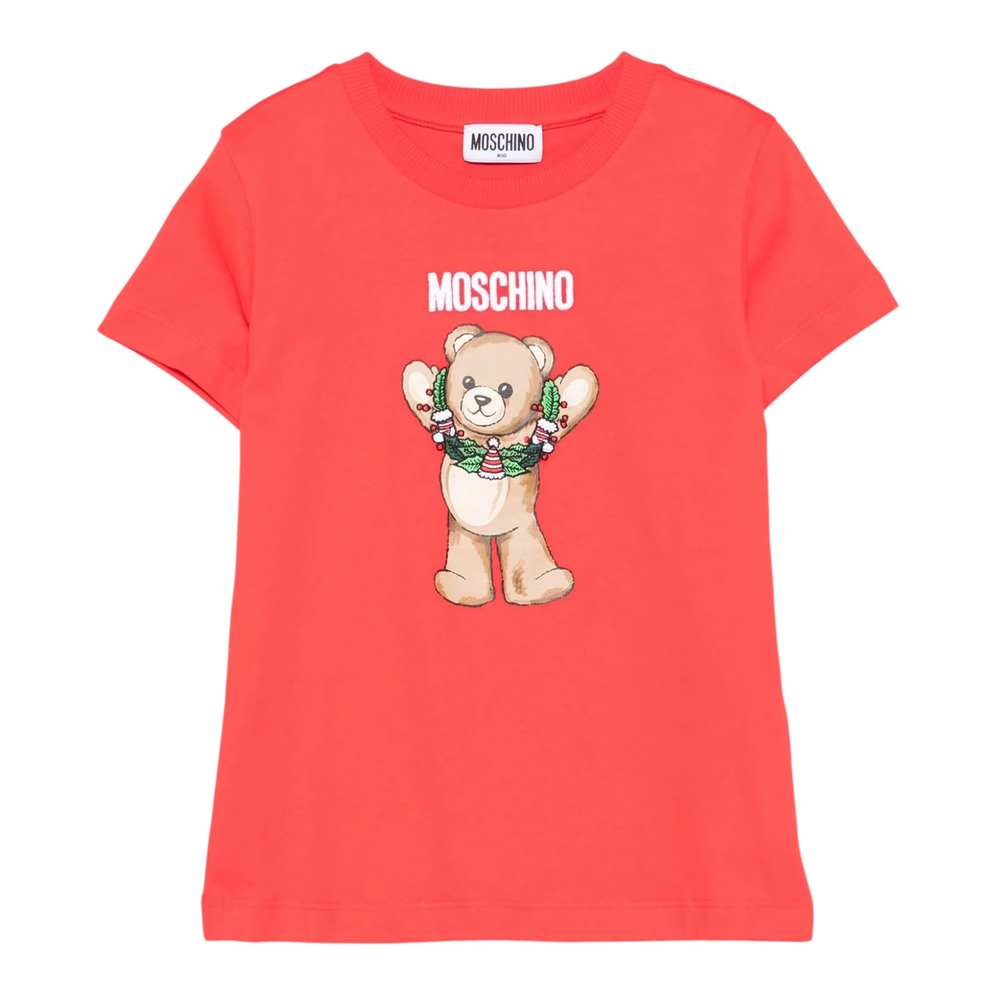 Moschino T-Shirt Girocollo Tinta Unia con Logo Rosso per Bambina HUM05H ROSSO MOSCHINO 