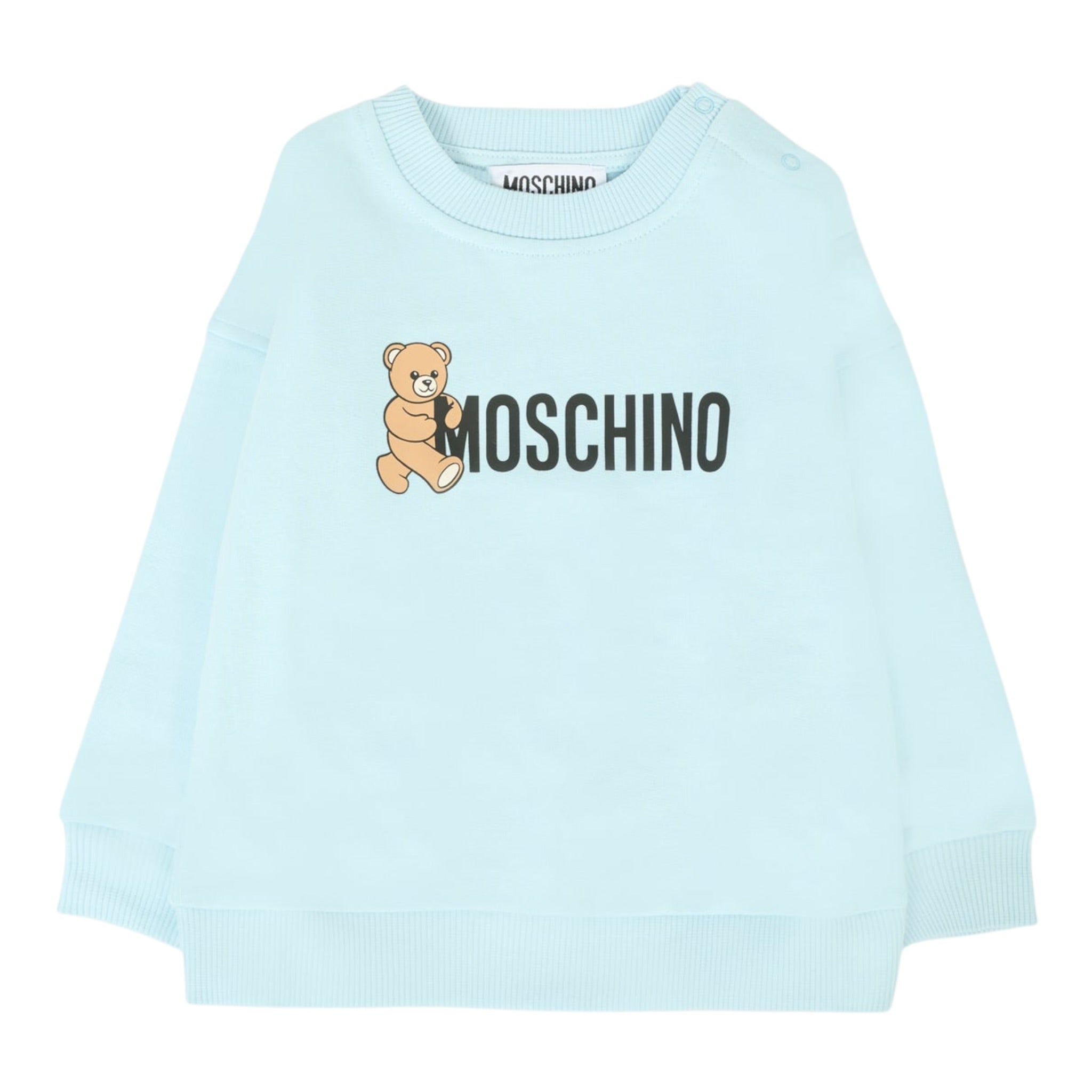 Moschino Felpa Chiusa Girocollo tinta unita con Logo Azzurro per Bambino M8F03QXJ AZZURRO MOSCHINO 