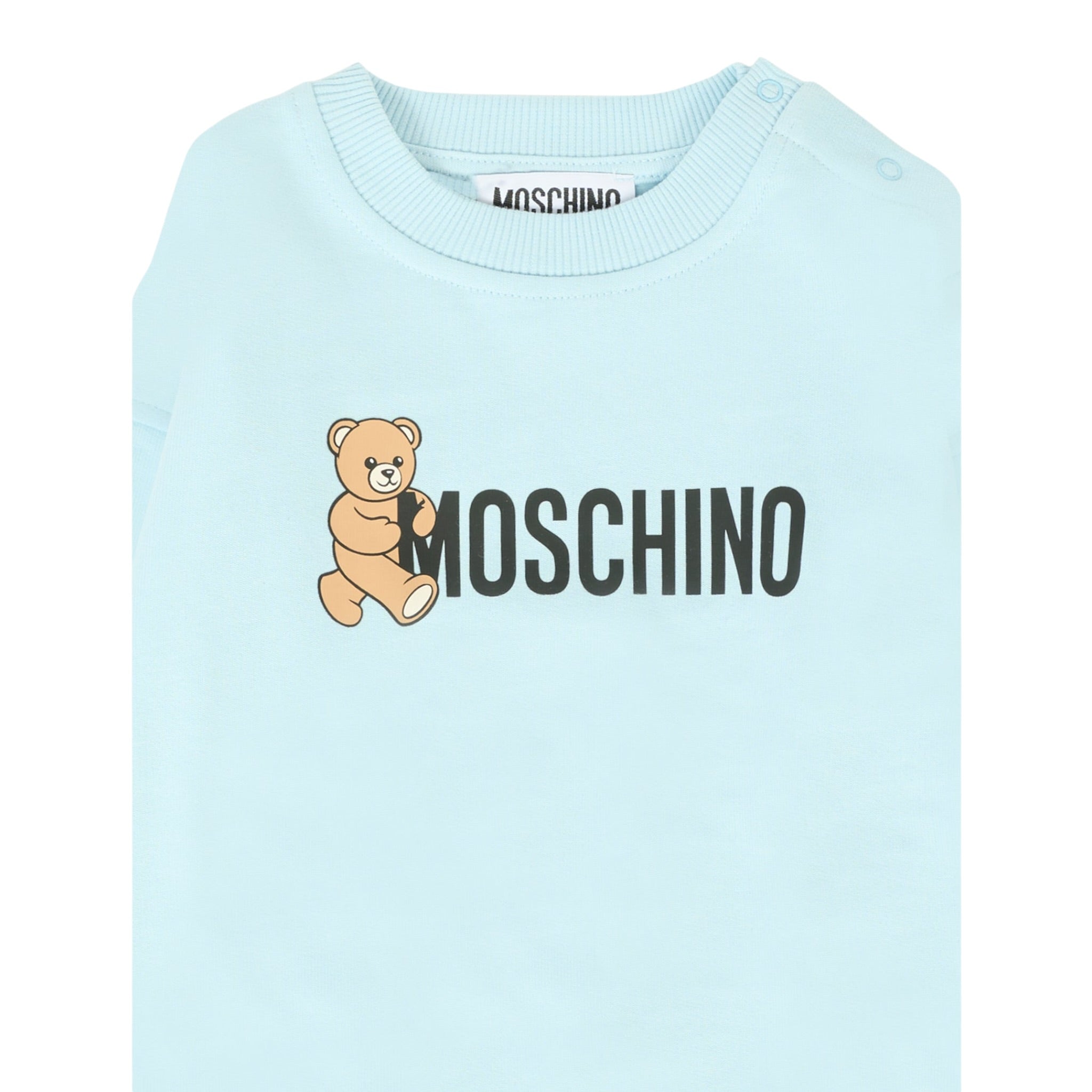 Moschino Felpa Chiusa Girocollo tinta unita con Logo Azzurro per Bambino M8F03QXJ AZZURRO MOSCHINO 