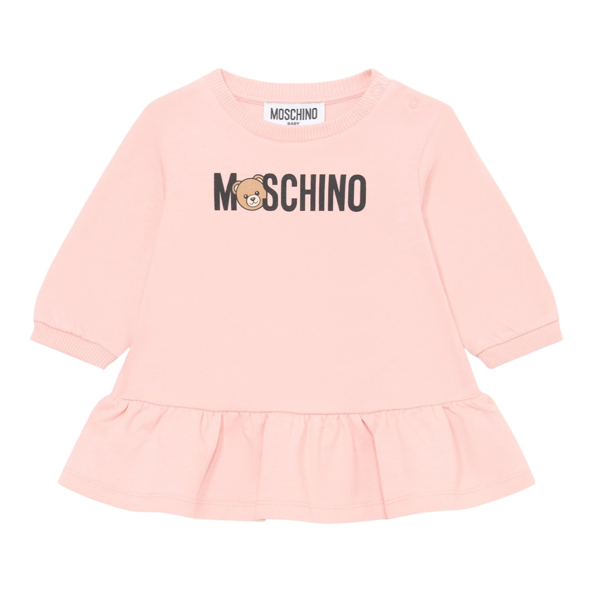 Moschino Abito Manica Lunga tinta unita con Logo Rosa per Bambina MAV0BKJ ROSA MOSCHINO 