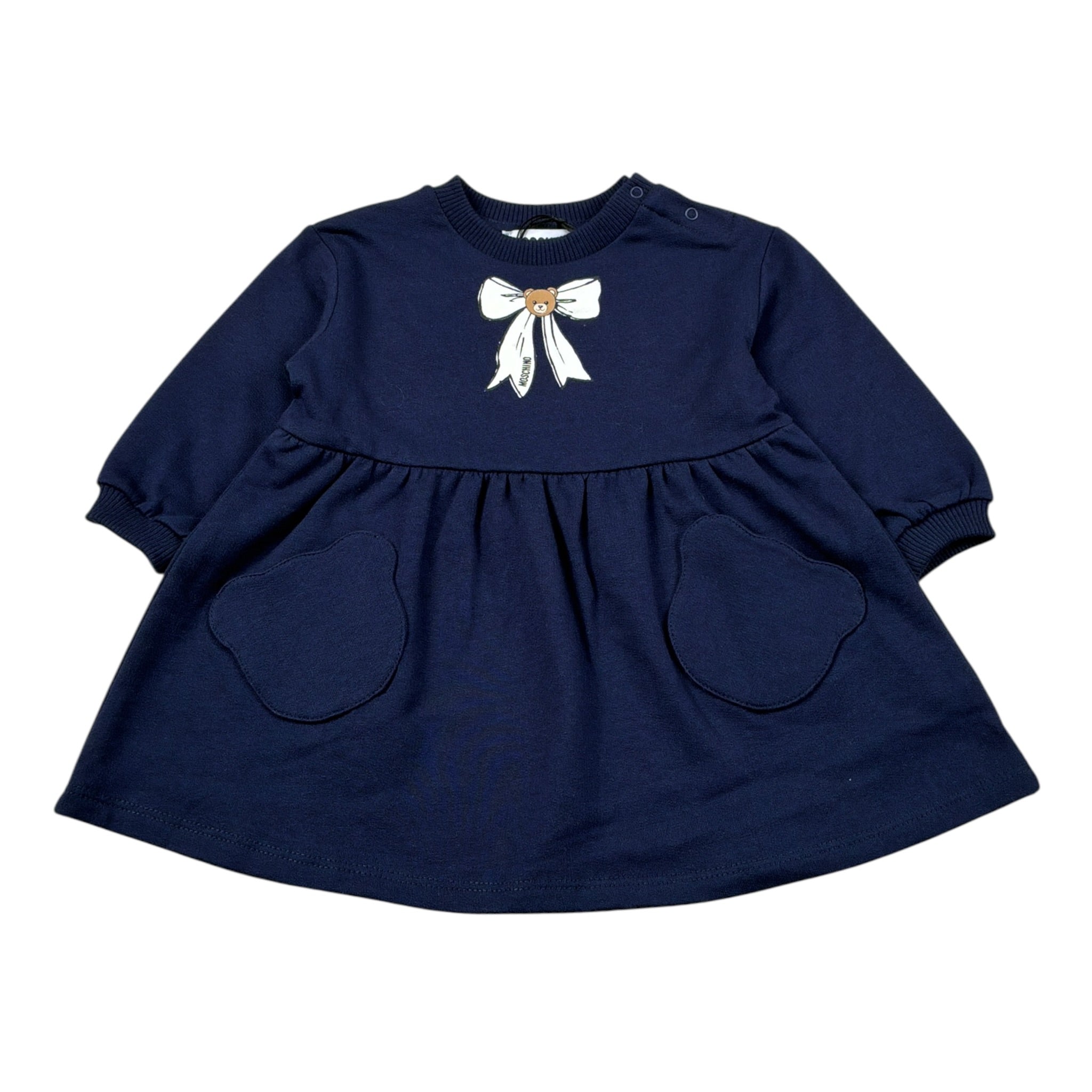 Moschino Abito Manica Lunga tinta unita con Logo Blu per Neonata MAV0CU BLU MOSCHINO 