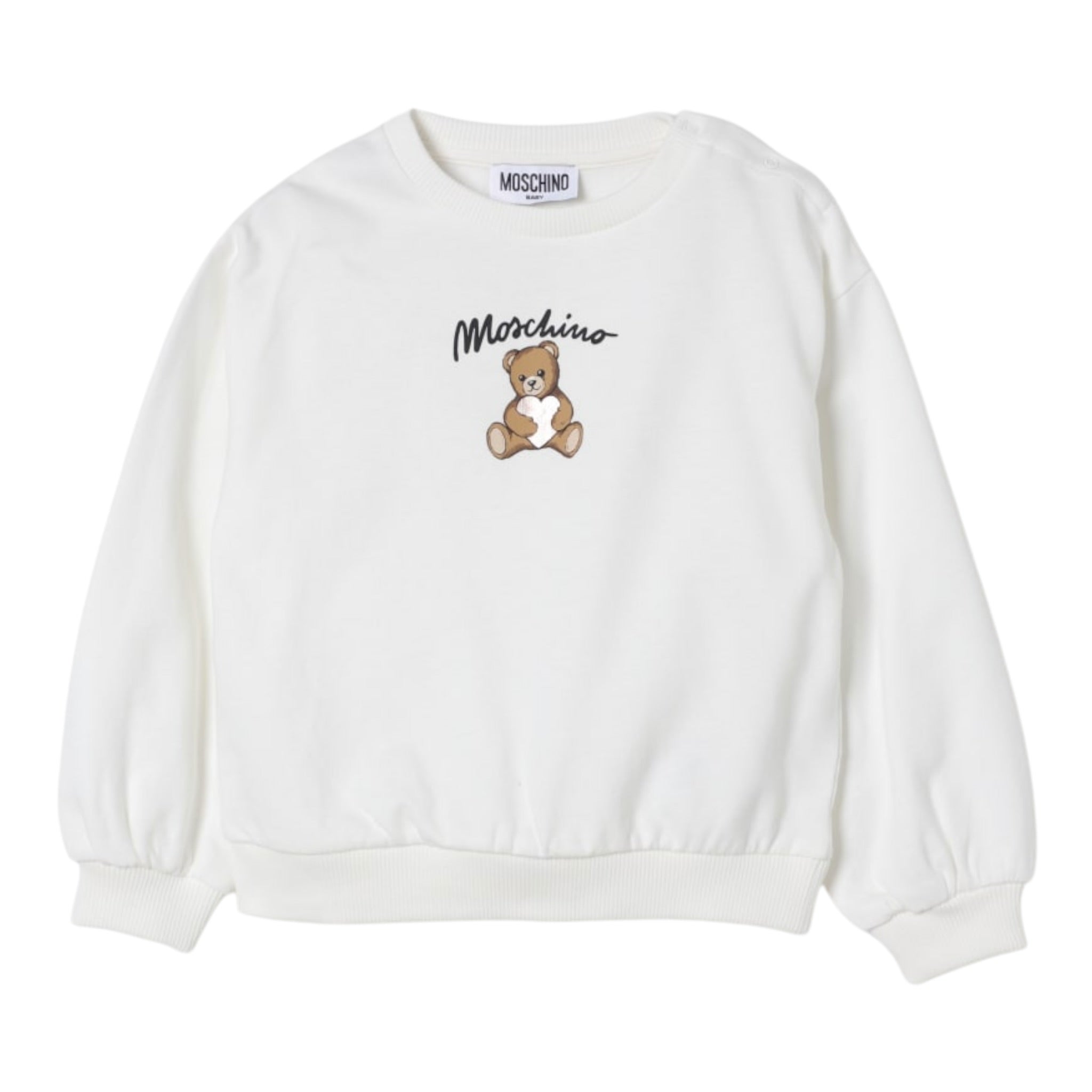 Moschino Felpa Chiusa Girocollo tinta unita con Stampa Panna per Neonata MDF033 PANNA MOSCHINO 