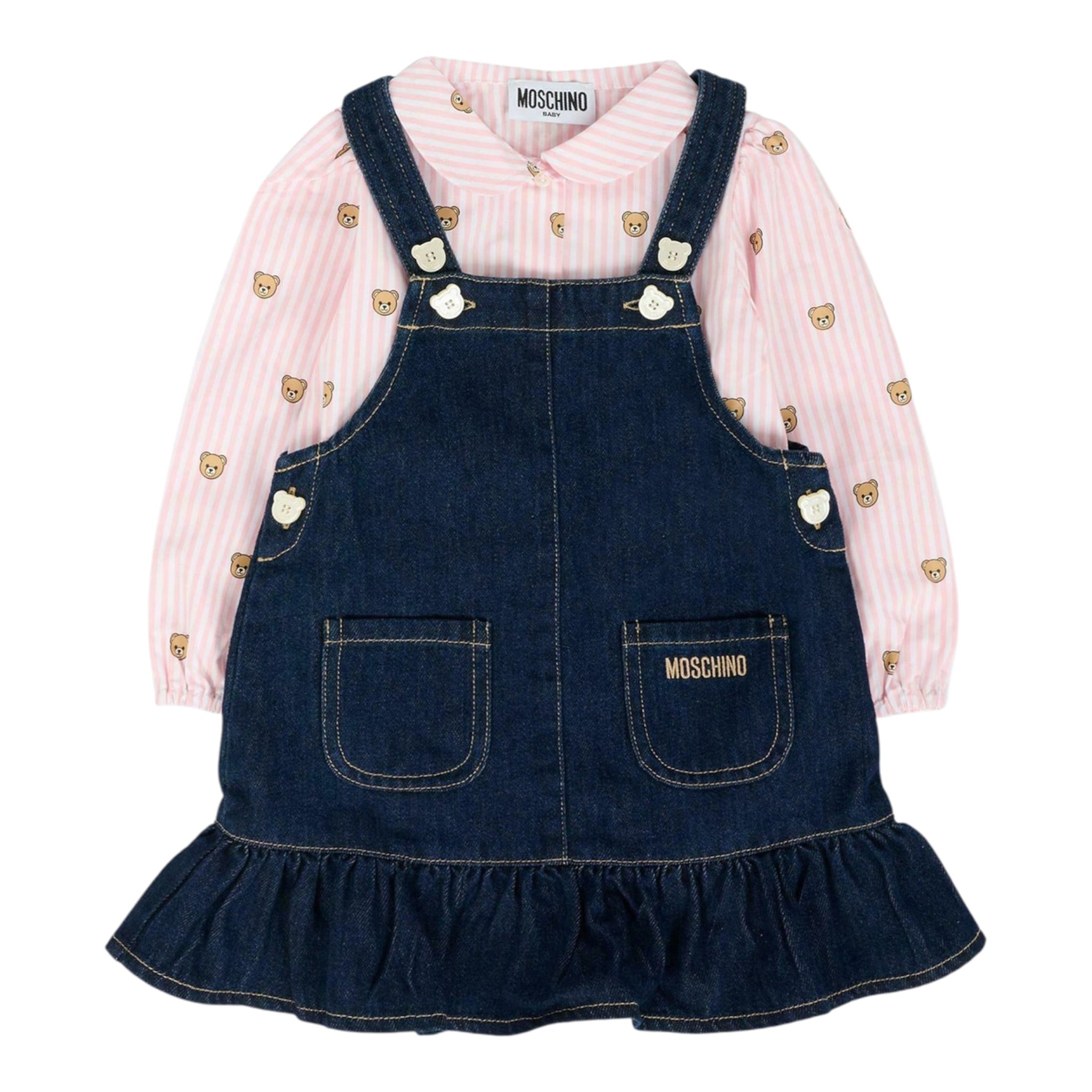 Moschino Completo 2 Pezzi Camicia-Salopette Blu per Neonata MDK036 BLU MOSCHINO 