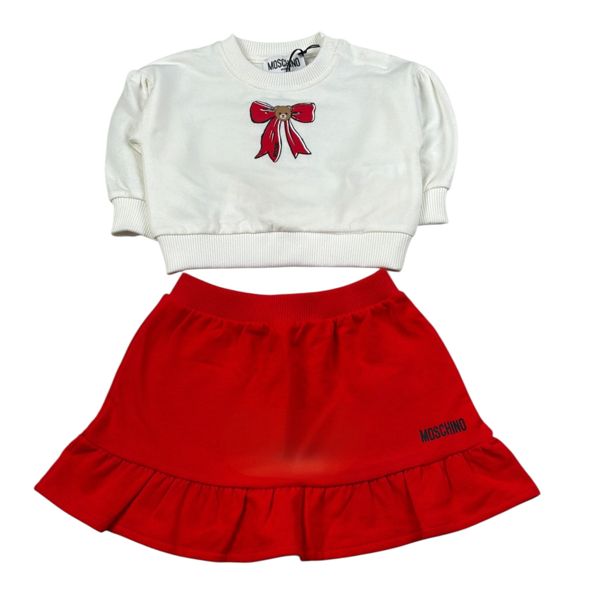 Moschino Completo 2 Pezzi Felpa-Gonna Panna/Rosso per Neonata MDK03H PANNA/ROSSO MOSCHINO 