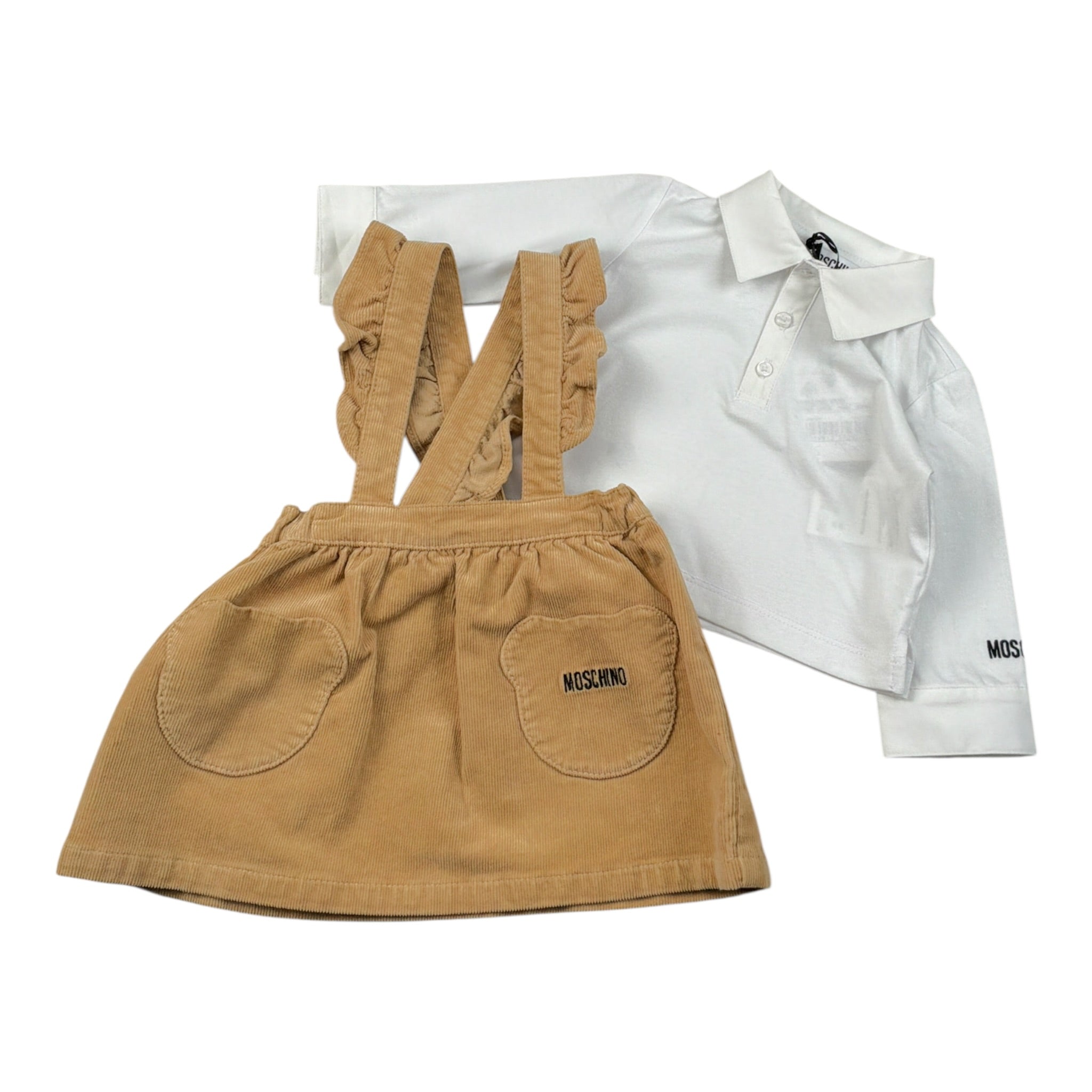 Moschino Completo 2Pz Shirt-Salopette Bicolore Bianco/Beige per Neonata MDK03I BIANCO/BEIGE MOSCHINO 