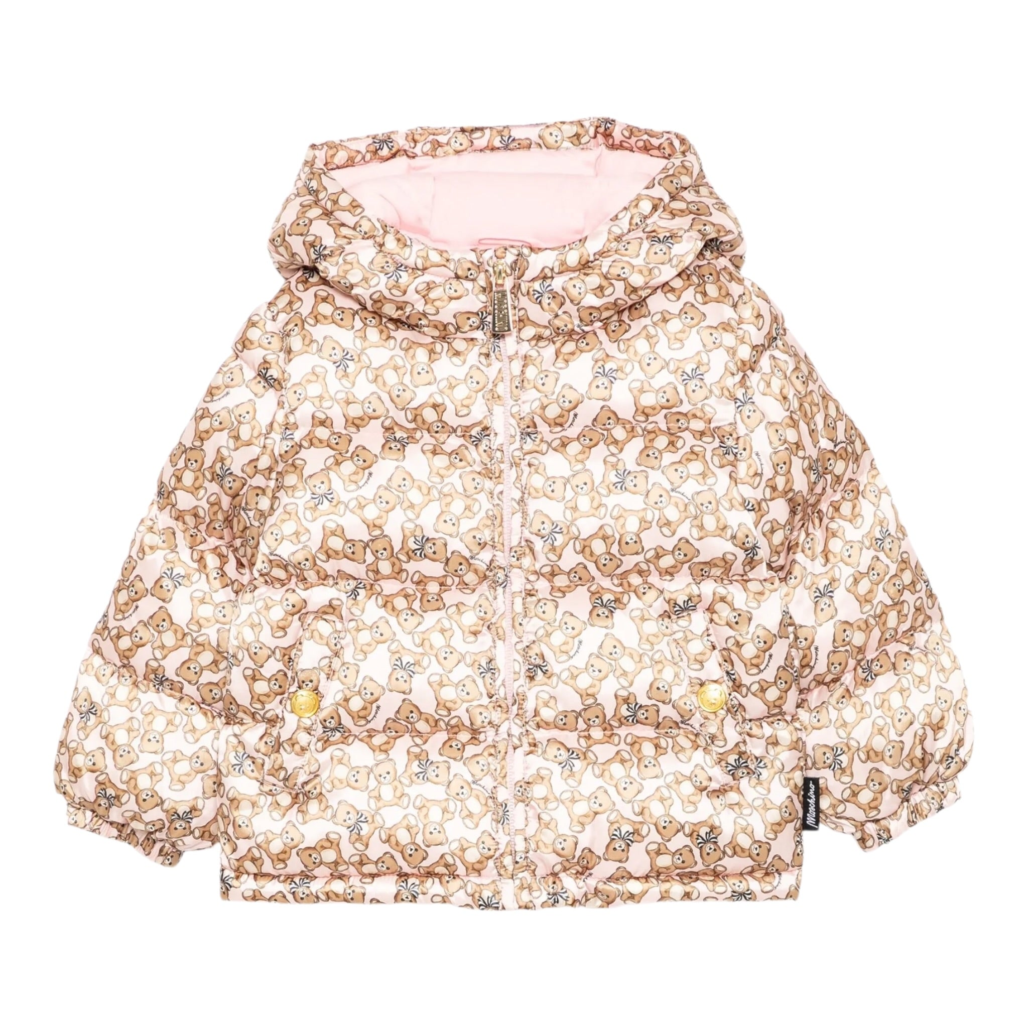 Moschino Giubbino tinta unita con Cappuccio E Stampe Rosa per Neonata MDS02J ROSA MOSCHINO 