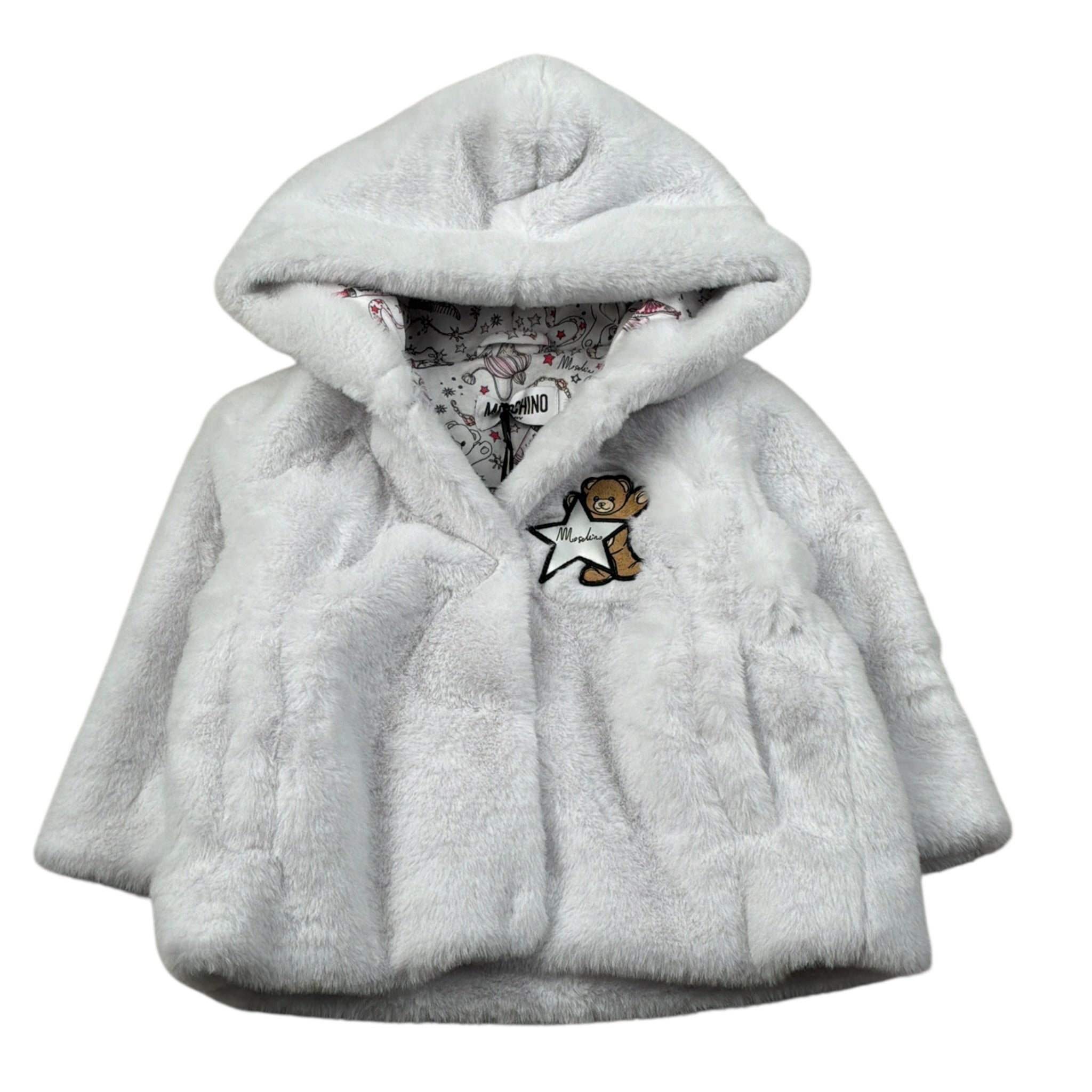 Moschino Pelliccia tinta unita con Cappuccio Grigio per Neonata MDS02L GRIGIO MOSCHINO 