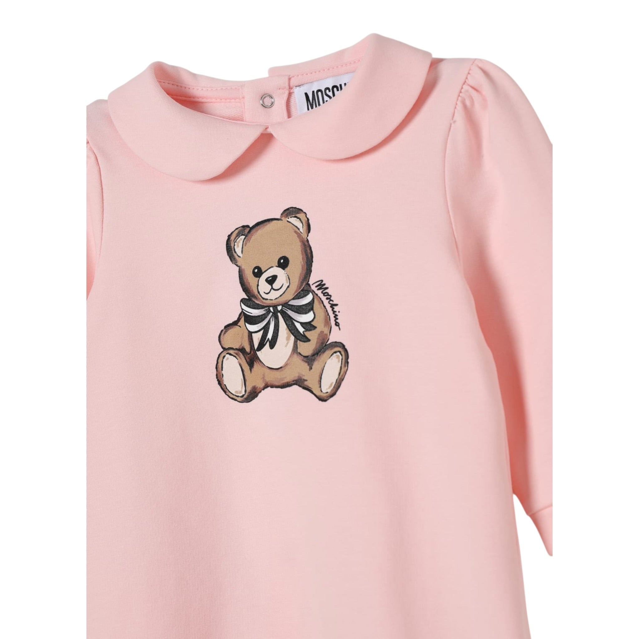 Moschino Tutina Manica Lunga tinta unita con Logo Rosa per Neonata MDT01A ROSA MOSCHINO 