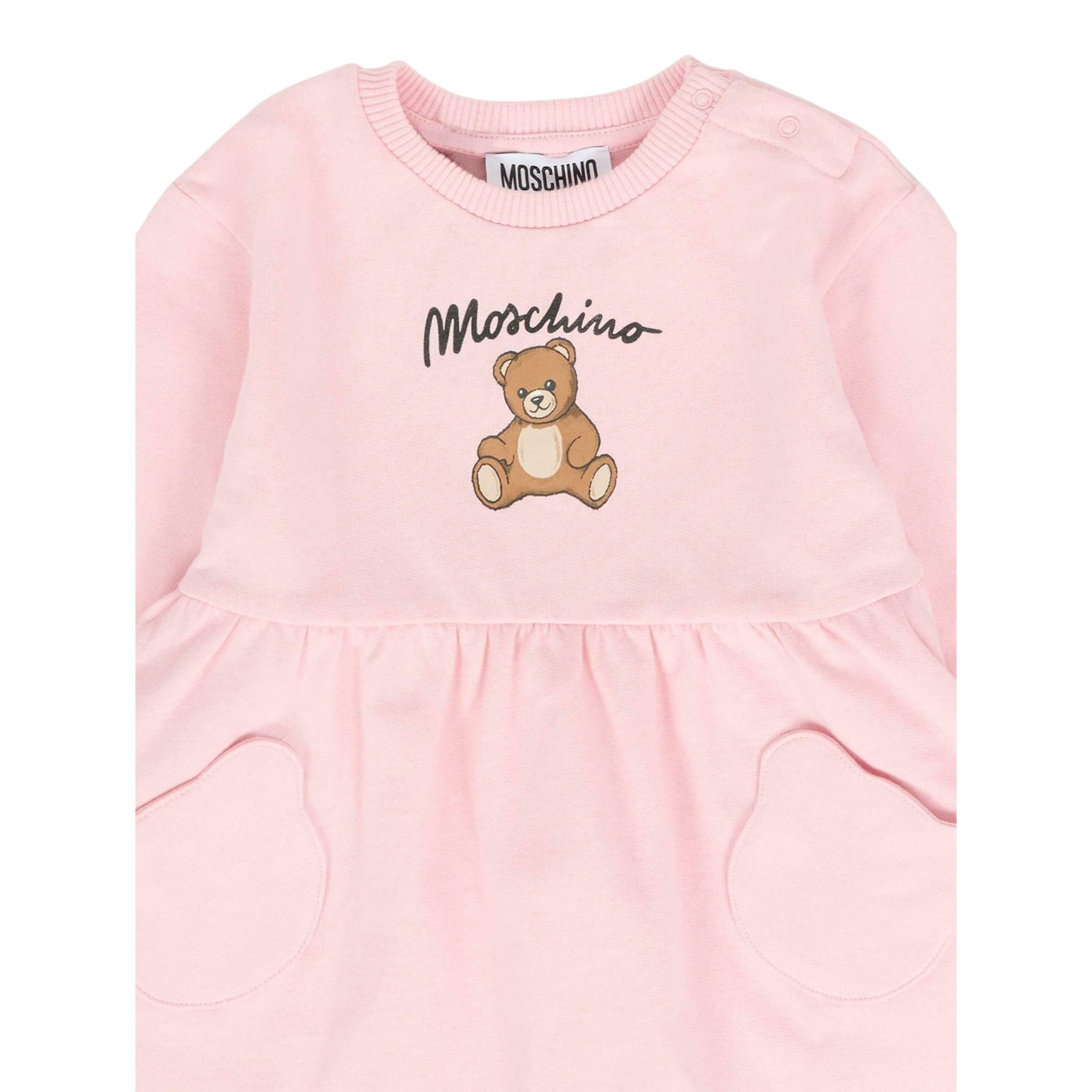 Moschino Abito Manica Lunga tinta unita con Stampa Rosa per Neonata MDV0CU ROSA MOSCHINO 