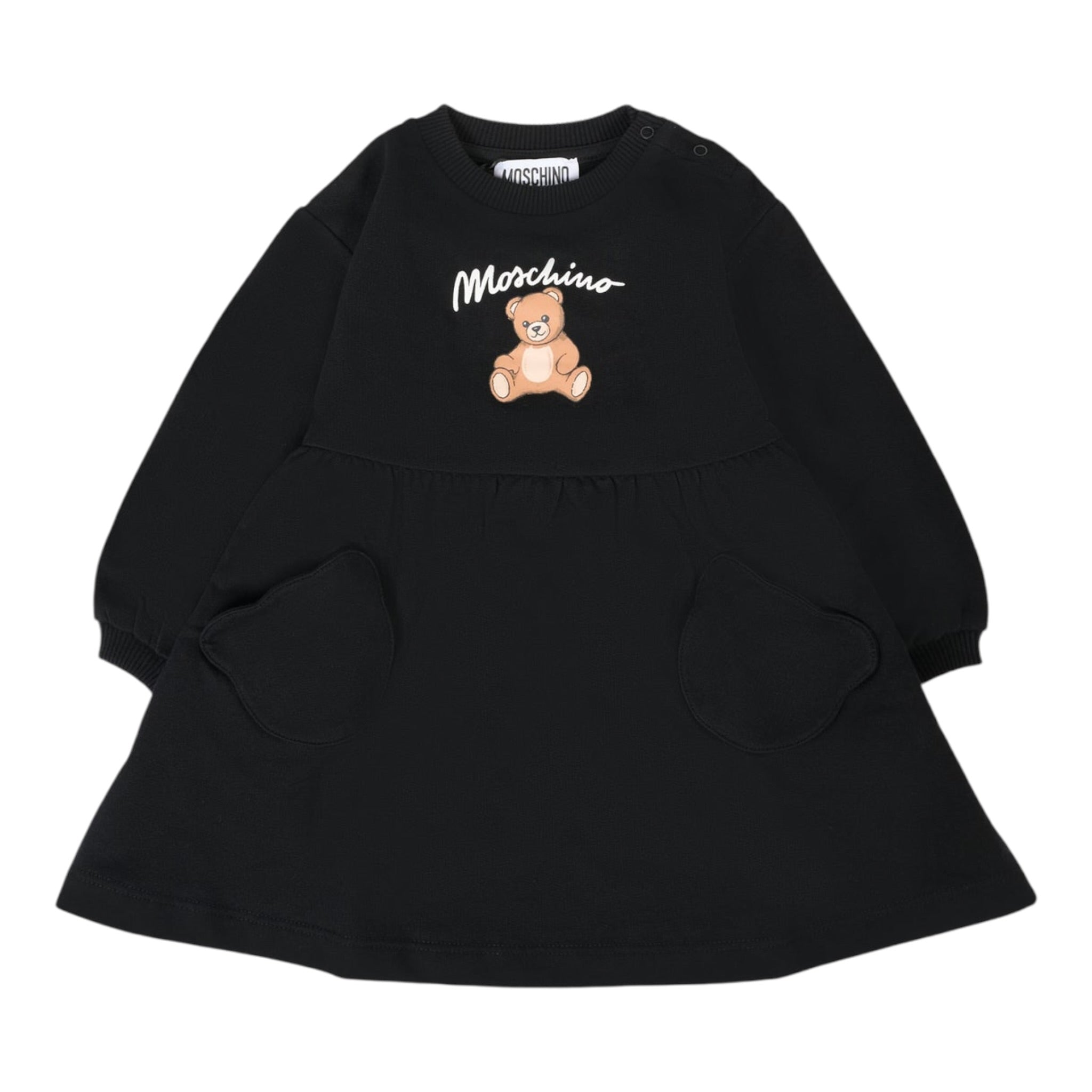 Moschino Abito Manica Lunga tinta unita con Stampa Nero per Neonata MDV0CUX NERO MOSCHINO 