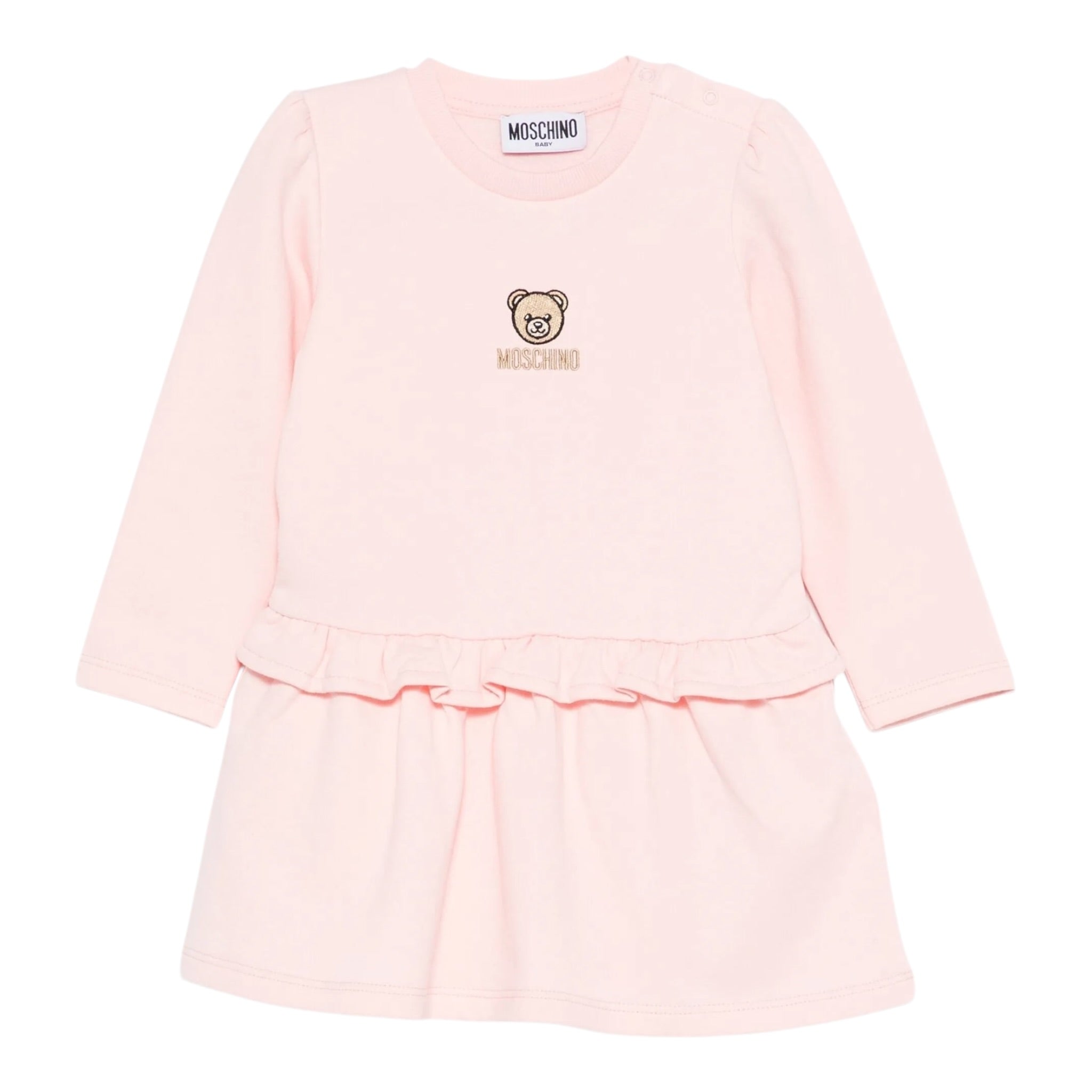Moschino Abito Manica Lunga tinta unita con Stampa Rosa per Bambina MDV0D1 ROSA MOSCHINO 
