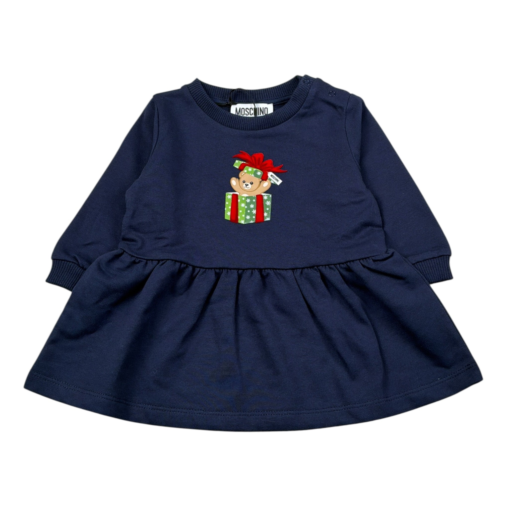 Moschino Abito Manica Lunga tinta unita con Logo Blu per Neonata MDV0DO BLU MOSCHINO 