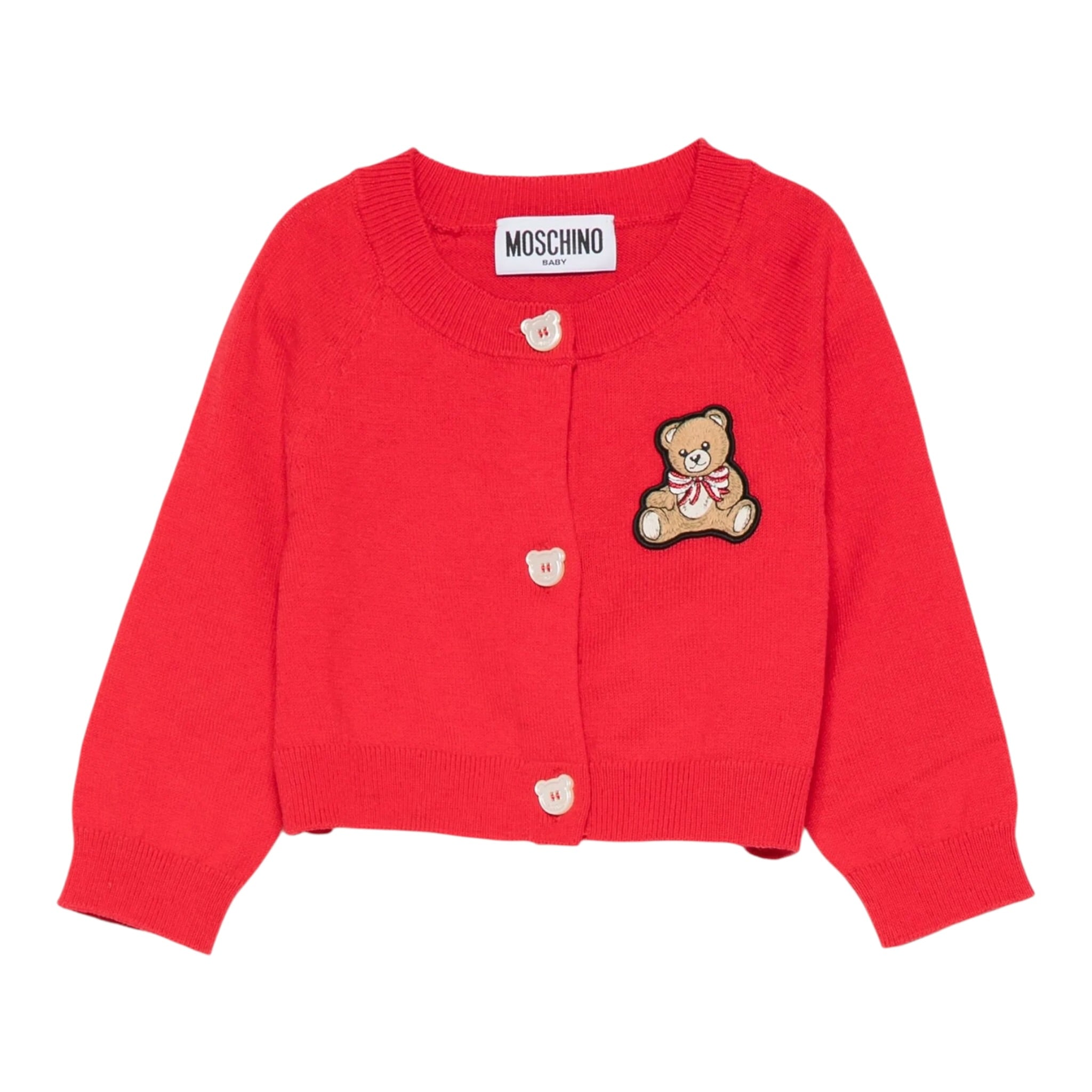 Moschino Cardigan tinta unita con Orso Rosso per Bambina MDW015 ROSSO MOSCHINO 