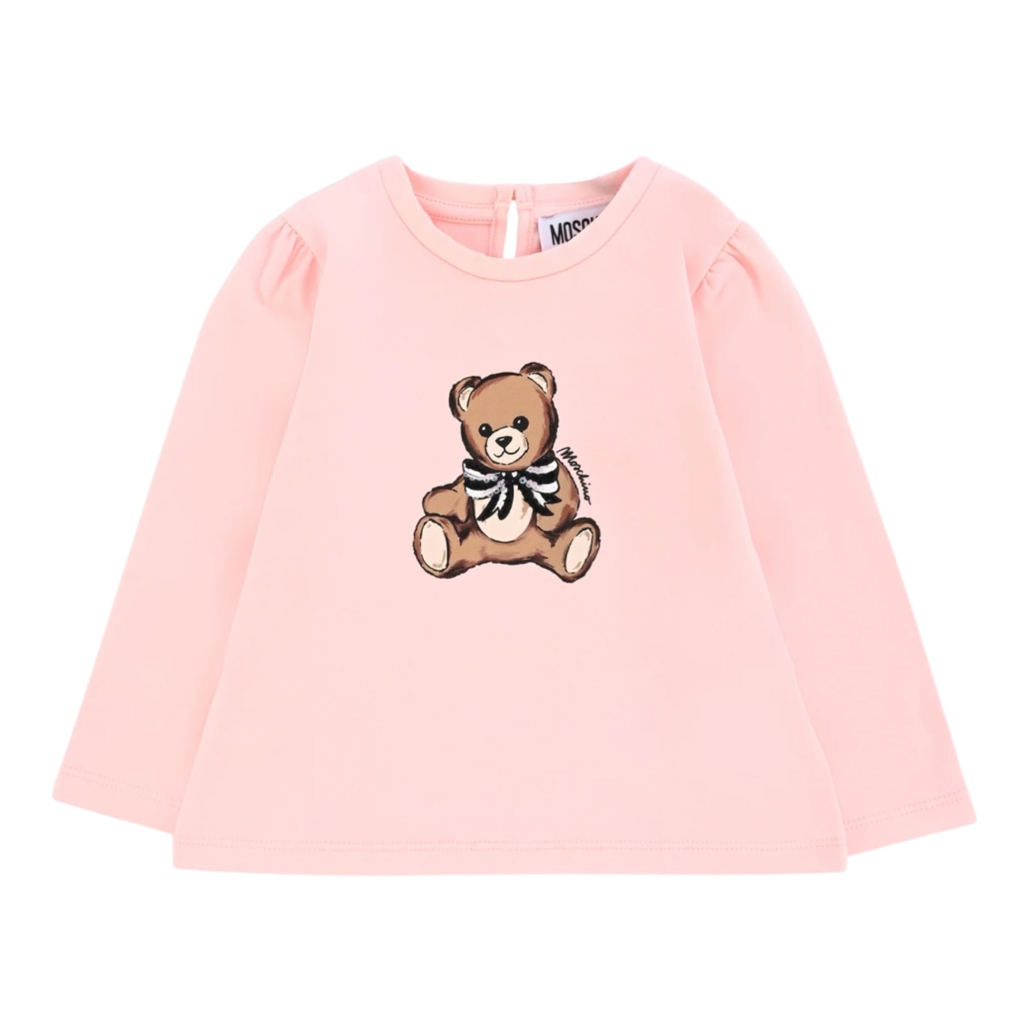 Moschino Shirt Girocollo tinta unita con Stampa Rosa per Bambina MEO001JXX ROSA MOSCHINO 