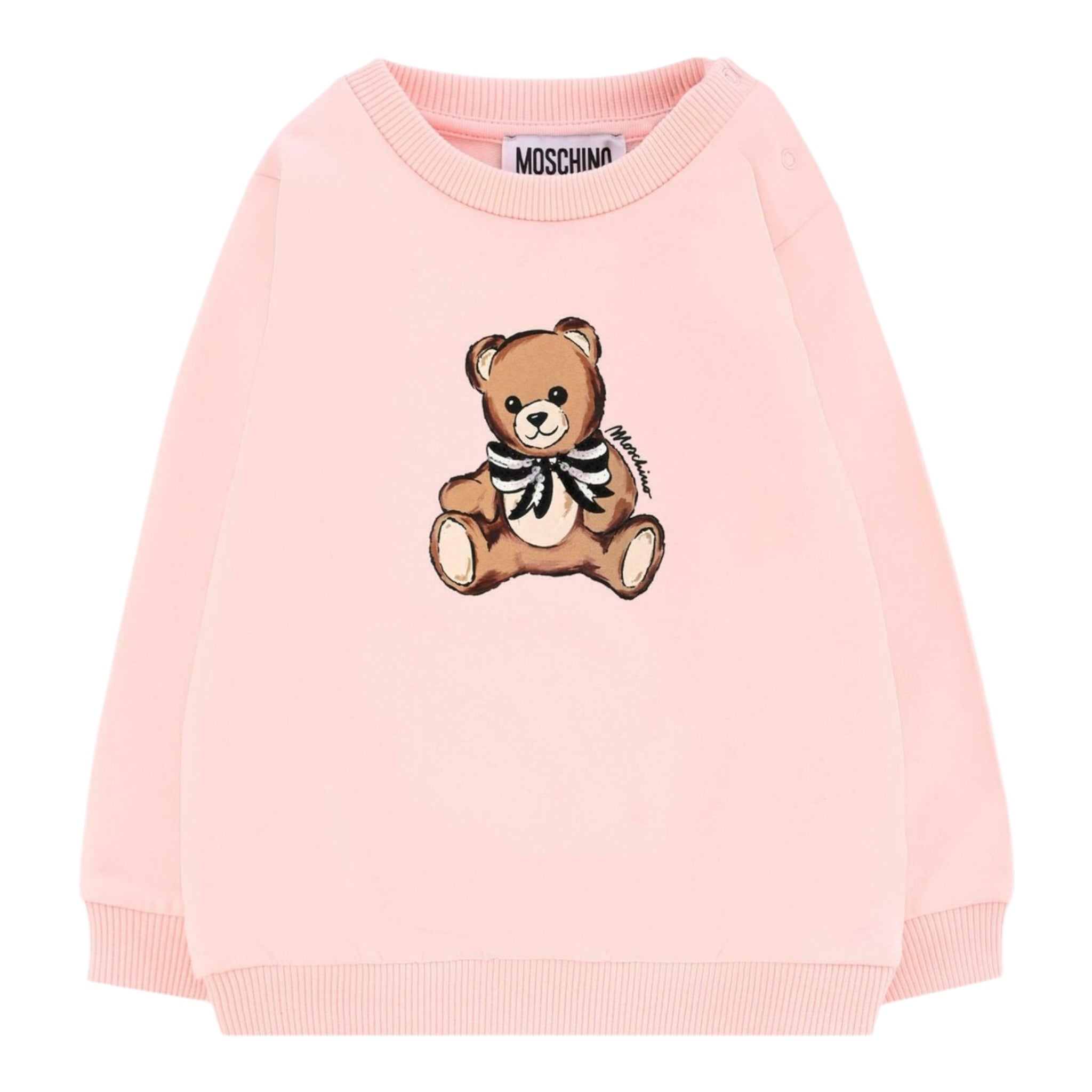 Moschino Felpa Chiusa Girocollo tinta unita con Stampa Rosa per Neonata MFF02K ROSA MOSCHINO 