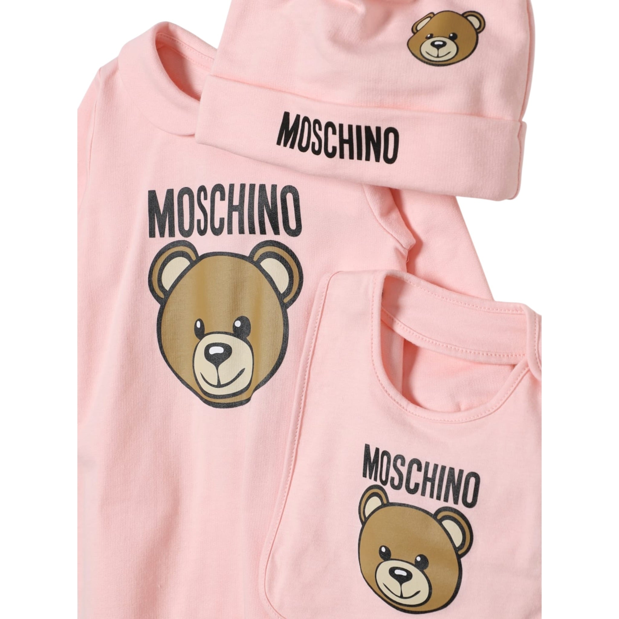 Moschino Set 3 Pezzi Tutina-Cappello-Bavette Rosa per Neonata MMY08BA ROSA MOSCHINO 