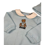 Moschino Tutina Manica Lunga con Cappello E Bavetta Azzurro per Neonato MNY08B AZZURRO MOSCHINO 