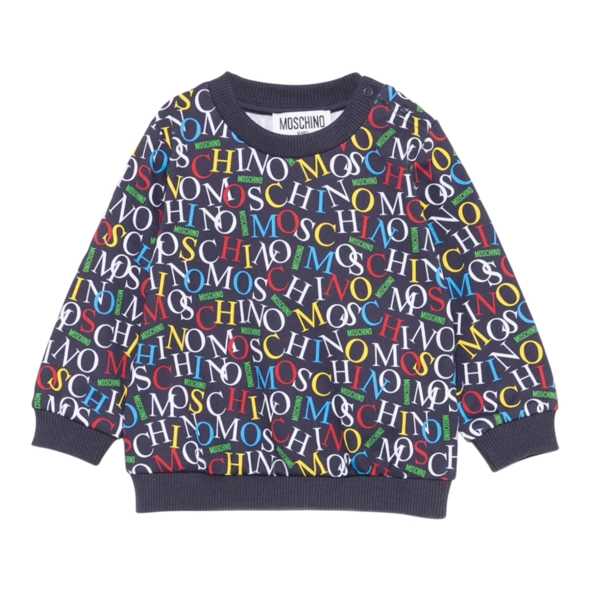 Moschino Felpa Chiusa Girocollo tinta unita con Stampe Blu per Bambino MUF060J BLU MOSCHINO 