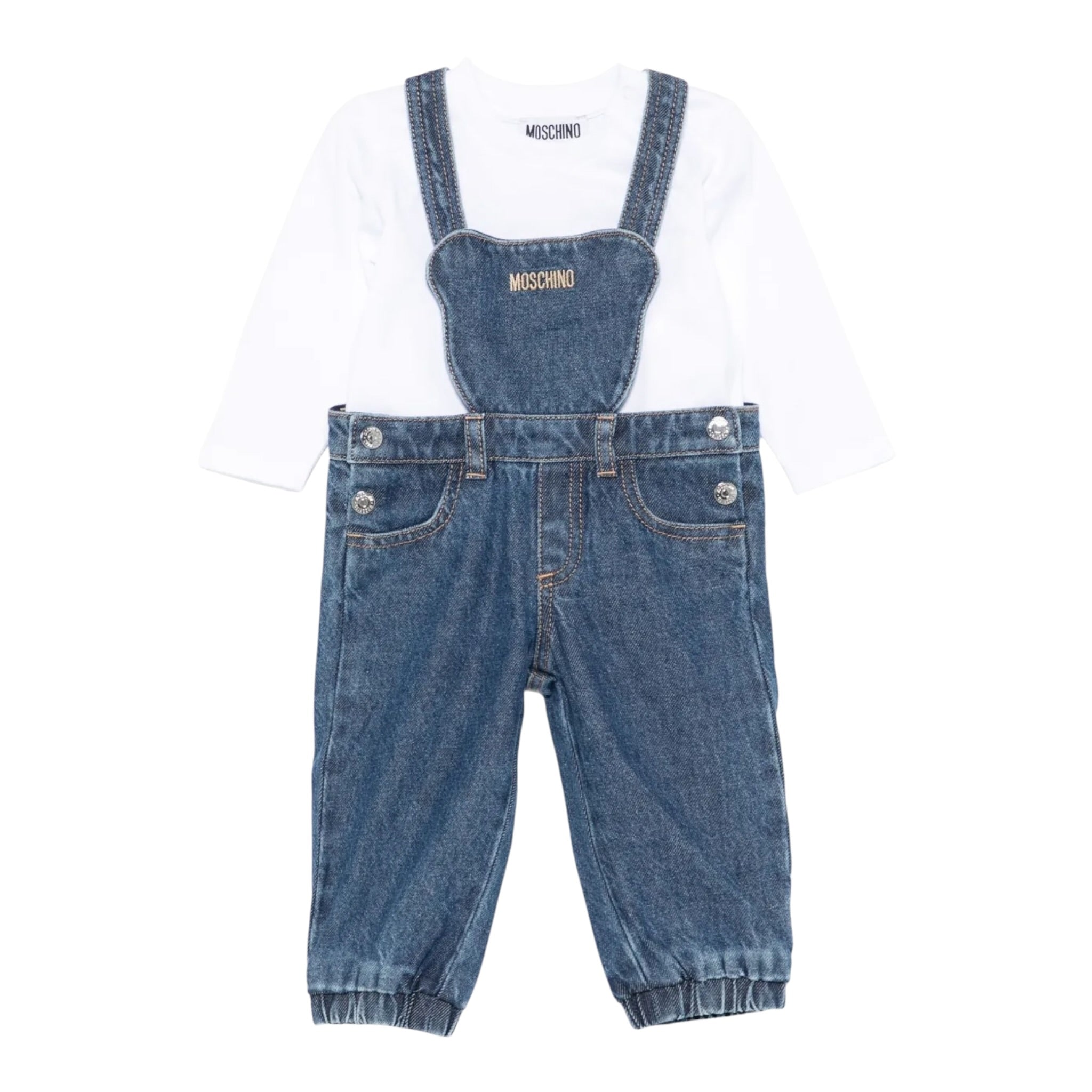 Moschino Completo 2 Shirt-Salopette Blu per Bambino MUK059J BLU MOSCHINO 