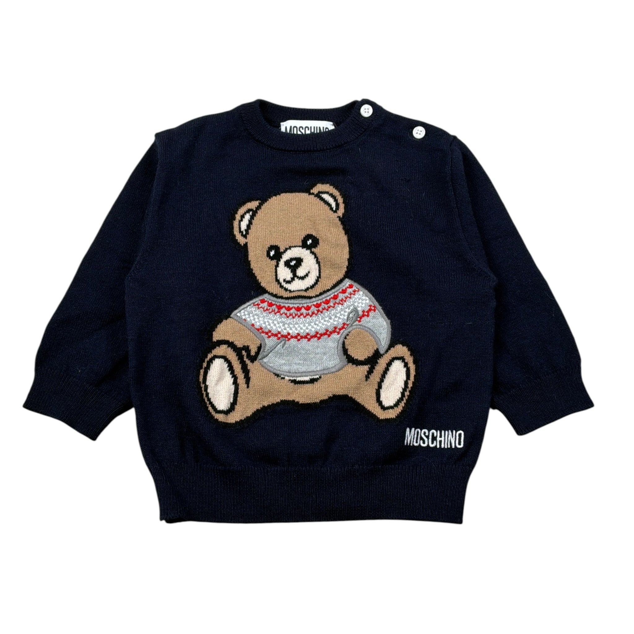 Moschino Maglia Girocollo tinta unita con Orso Blu per Neonato MUW00Y BLU MOSCHINO 
