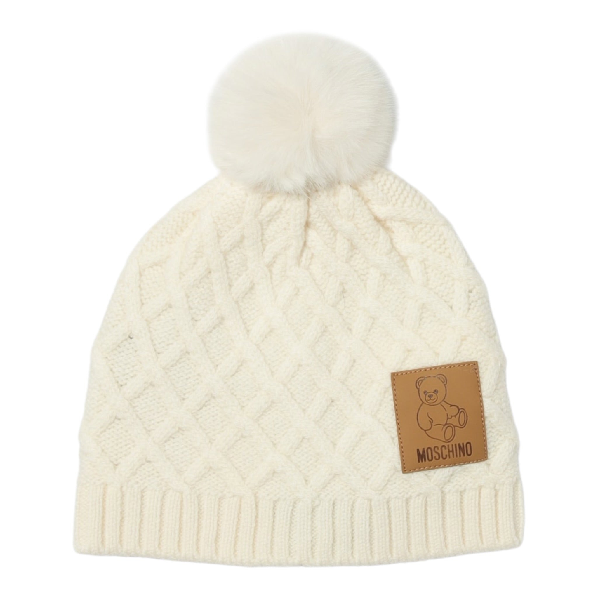 Moschino Cappello tinta unita con Logo Panna per Neonato MUX05JX PANNA MOSCHINO 