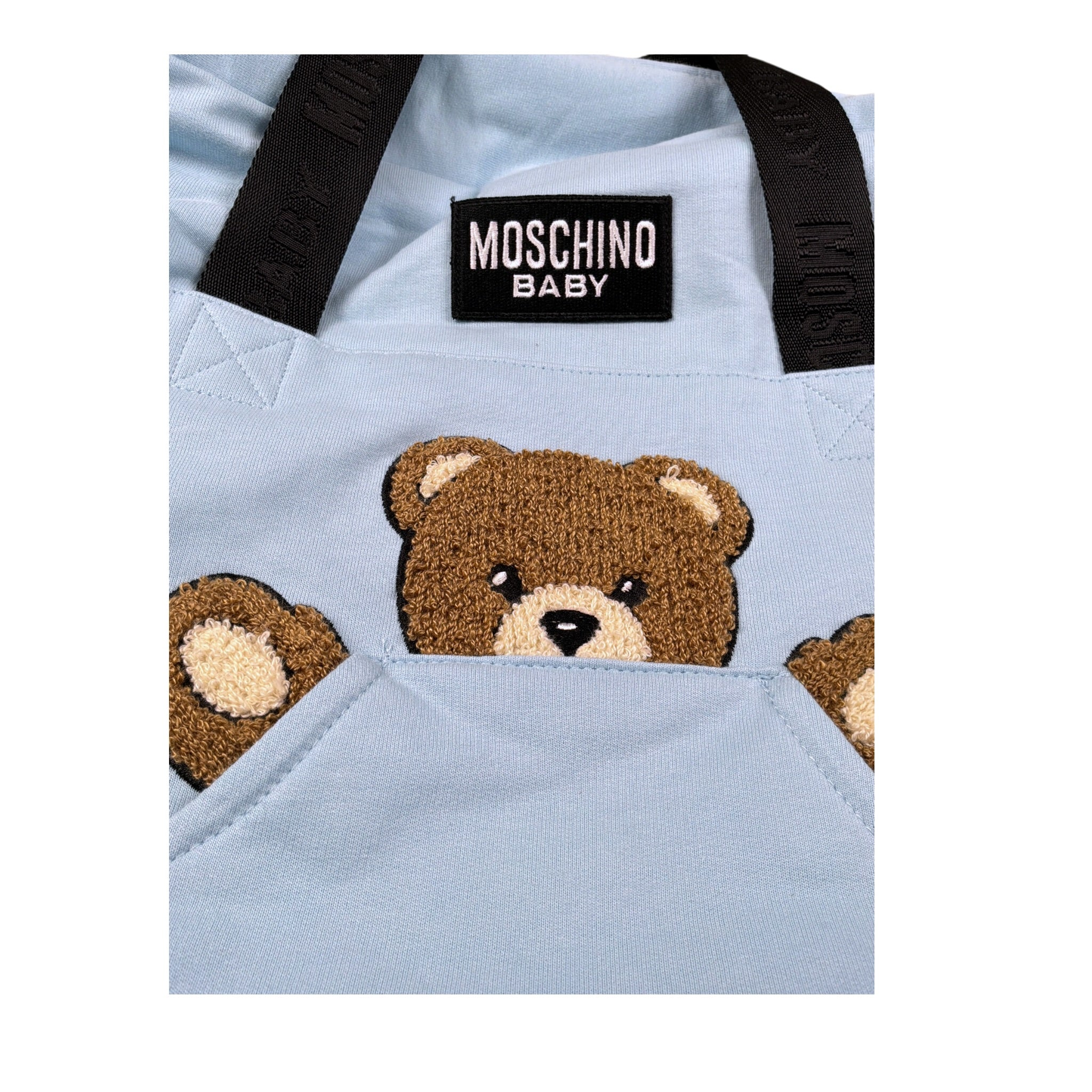 Moschino Borsone tinta unita con Orso con Coperta Azzurro per Neonato MUX062 AZZURRO MOSCHINO 